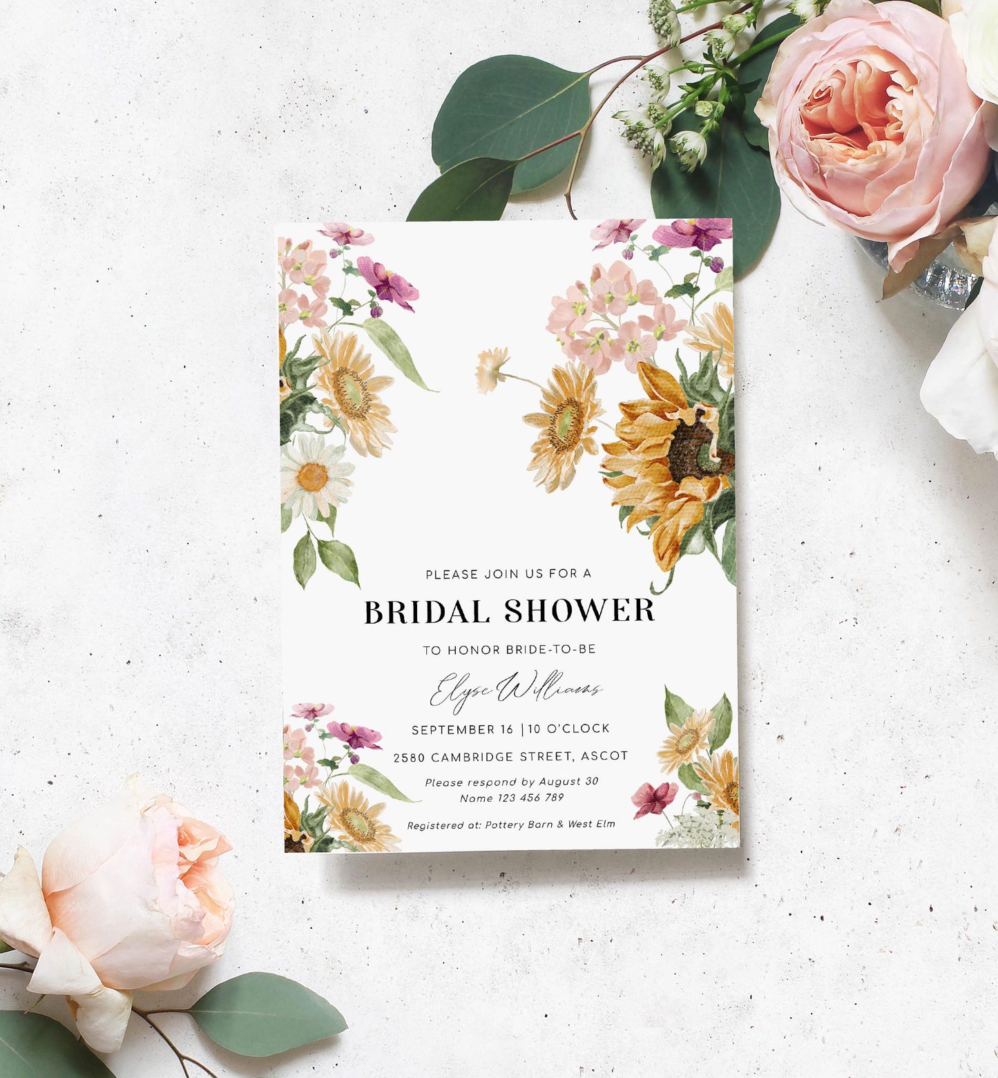 Mews Floral White | Printable Bridal Shower Invitation