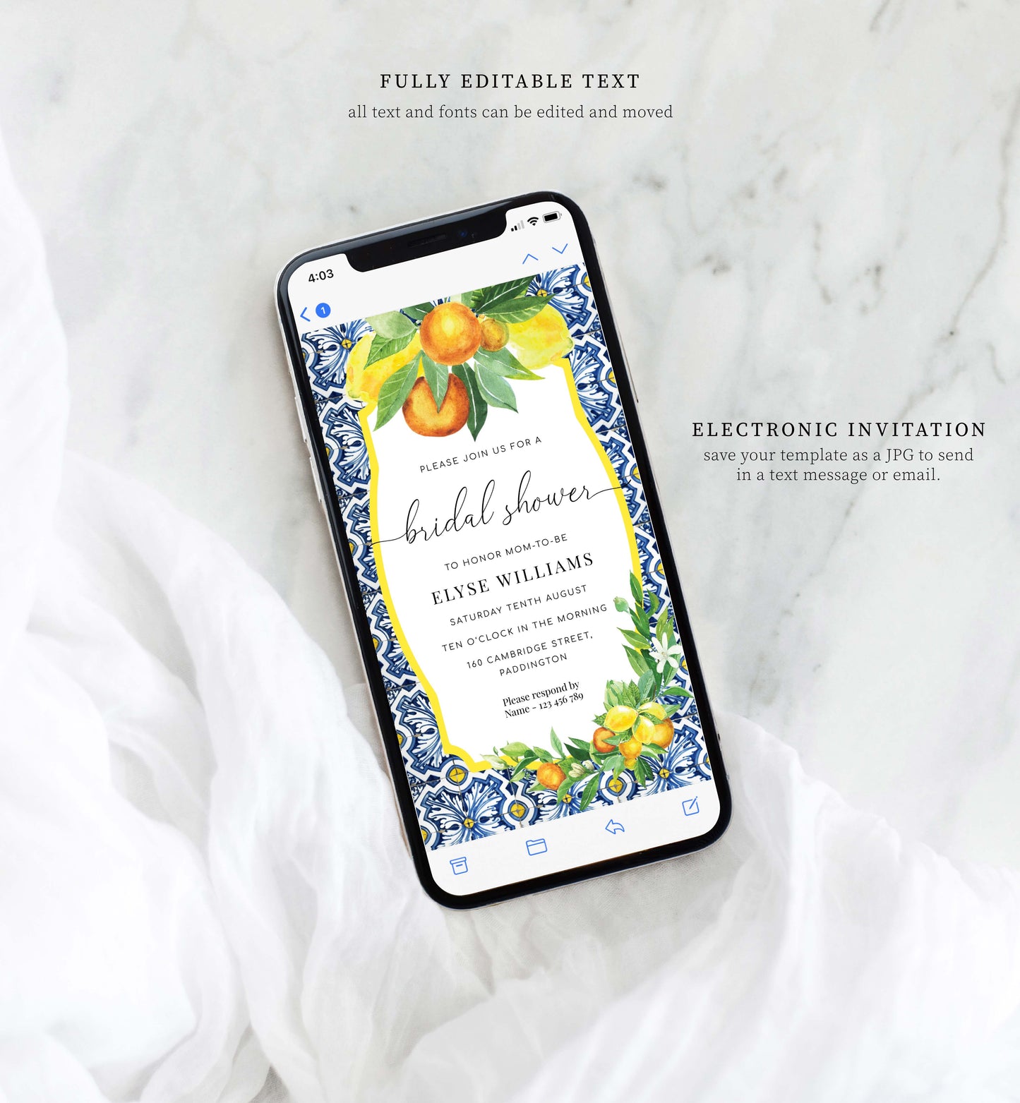 Positano Lemons Oranges | Smartphone Bridal Shower Invitation Template