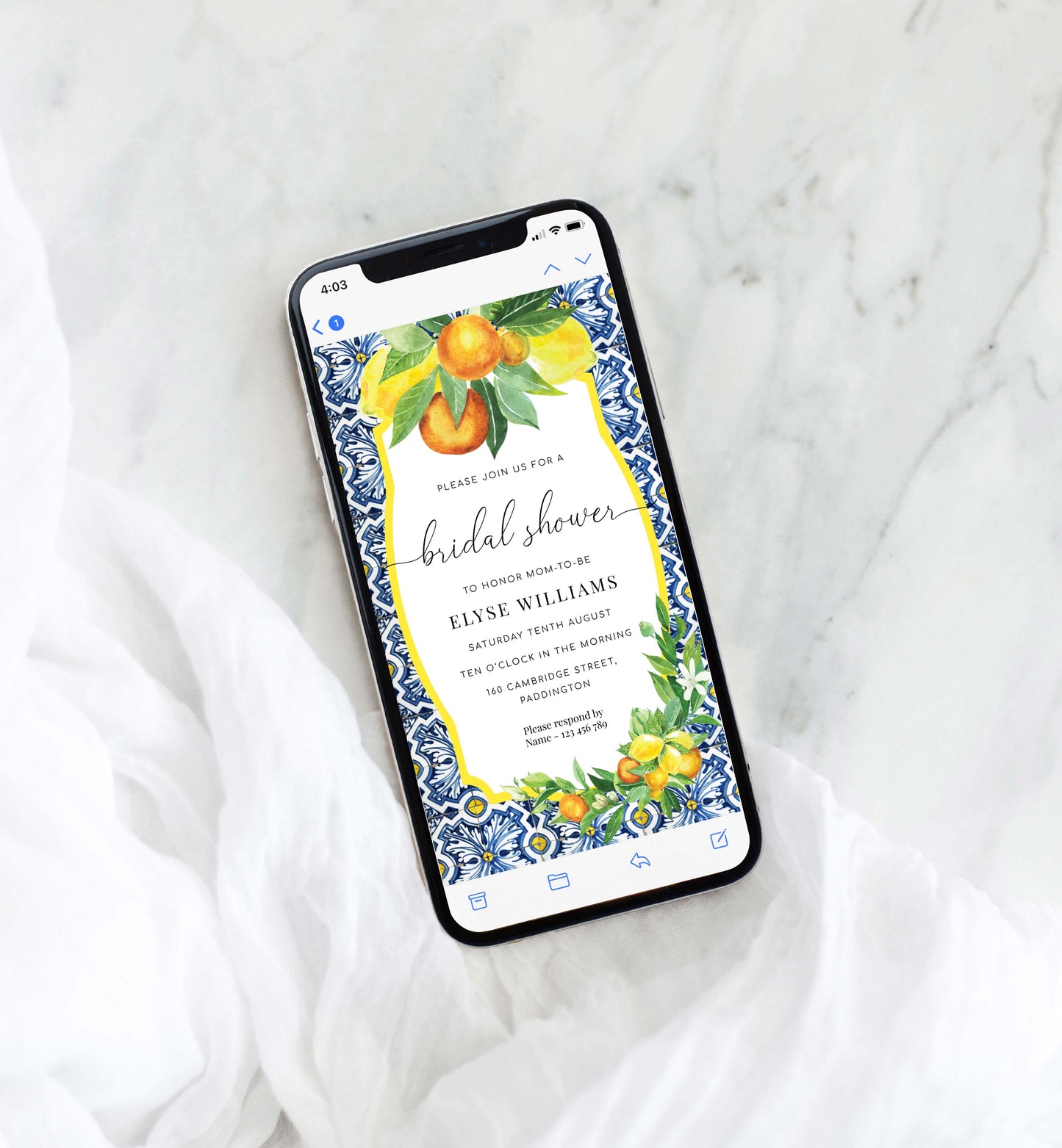 Positano Lemons Oranges | Smartphone Bridal Shower Invitation Template