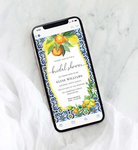 Positano Lemons Oranges | Smartphone Bridal Shower Invitation Template