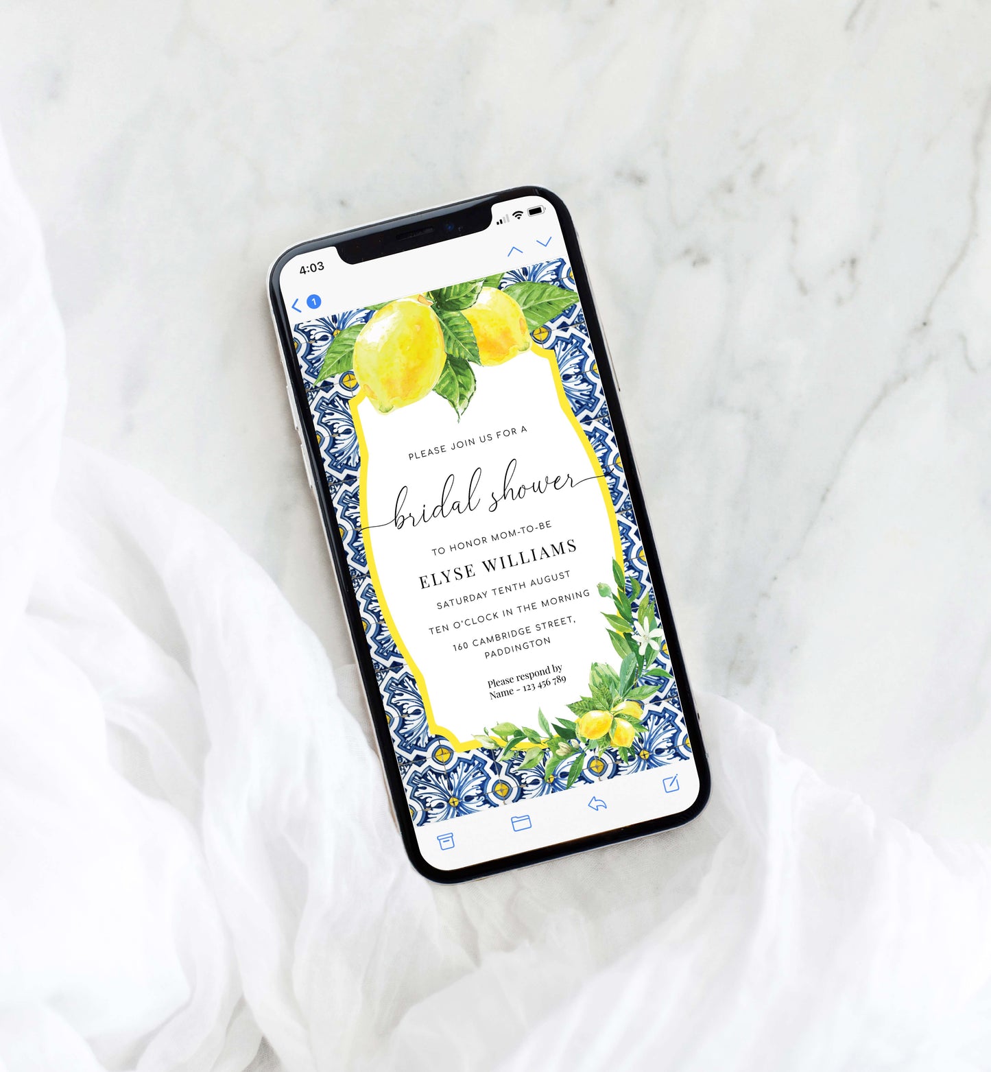 Positano Lemons | Smartphone Bridal Shower Invitation Template