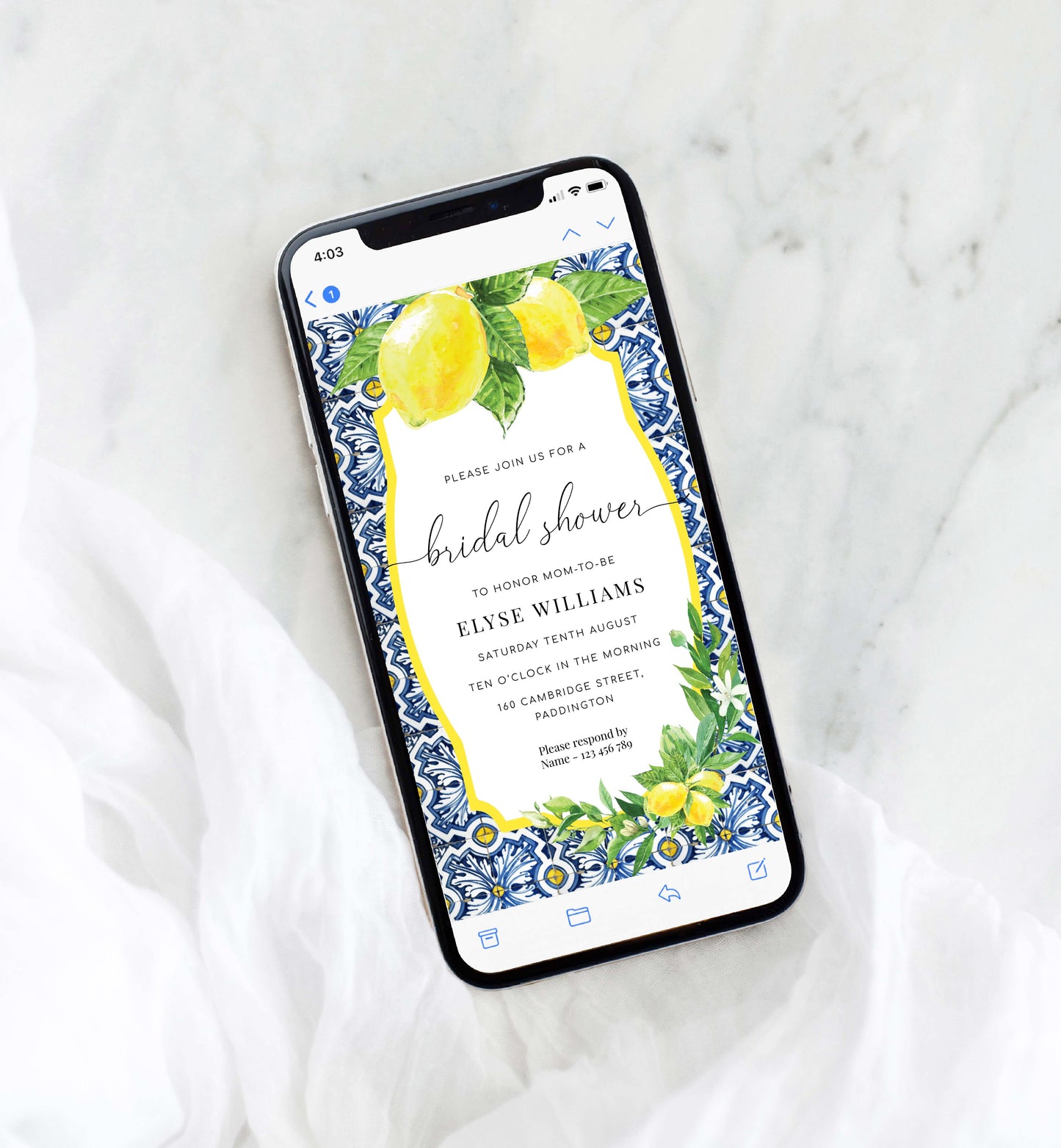 Positano Lemons | Smartphone Bridal Shower Invitation Template