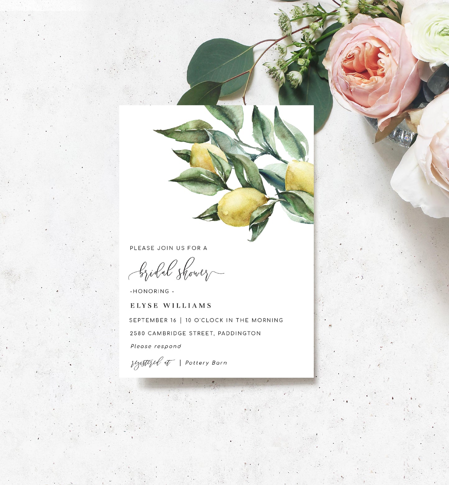 Tuscan Lemons | Printable Bridal Shower Invitation Suite - Black Bow Studio