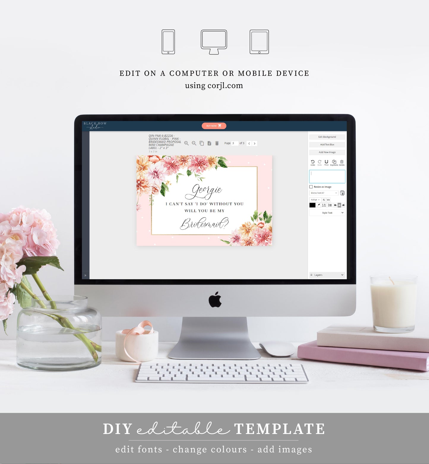 Quinn Floral Pink | Printable Bridesmaid Proposal Wine Label Template
