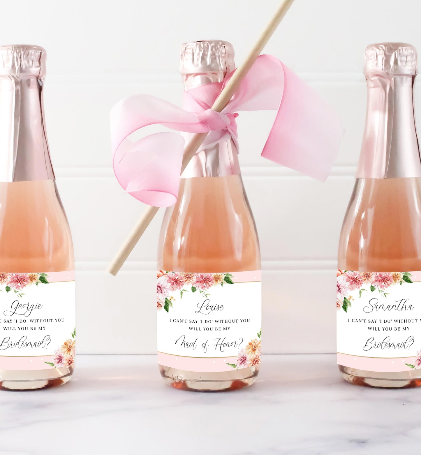 Quinn Floral Pink | Printable Bridesmaid Proposal Wine Label Template