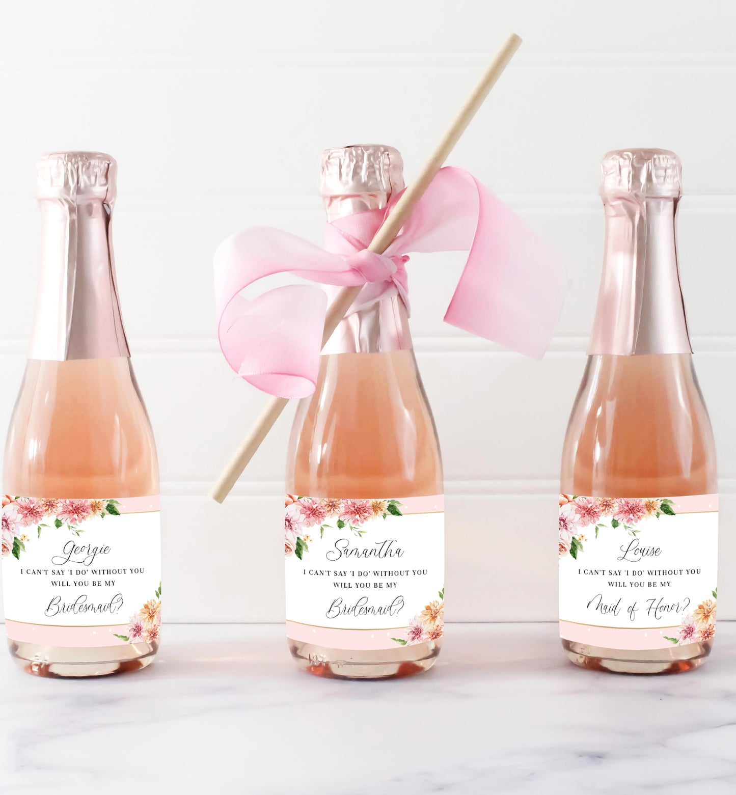 Quinn Floral Pink | Printable Bridesmaid Proposal Wine Label Template