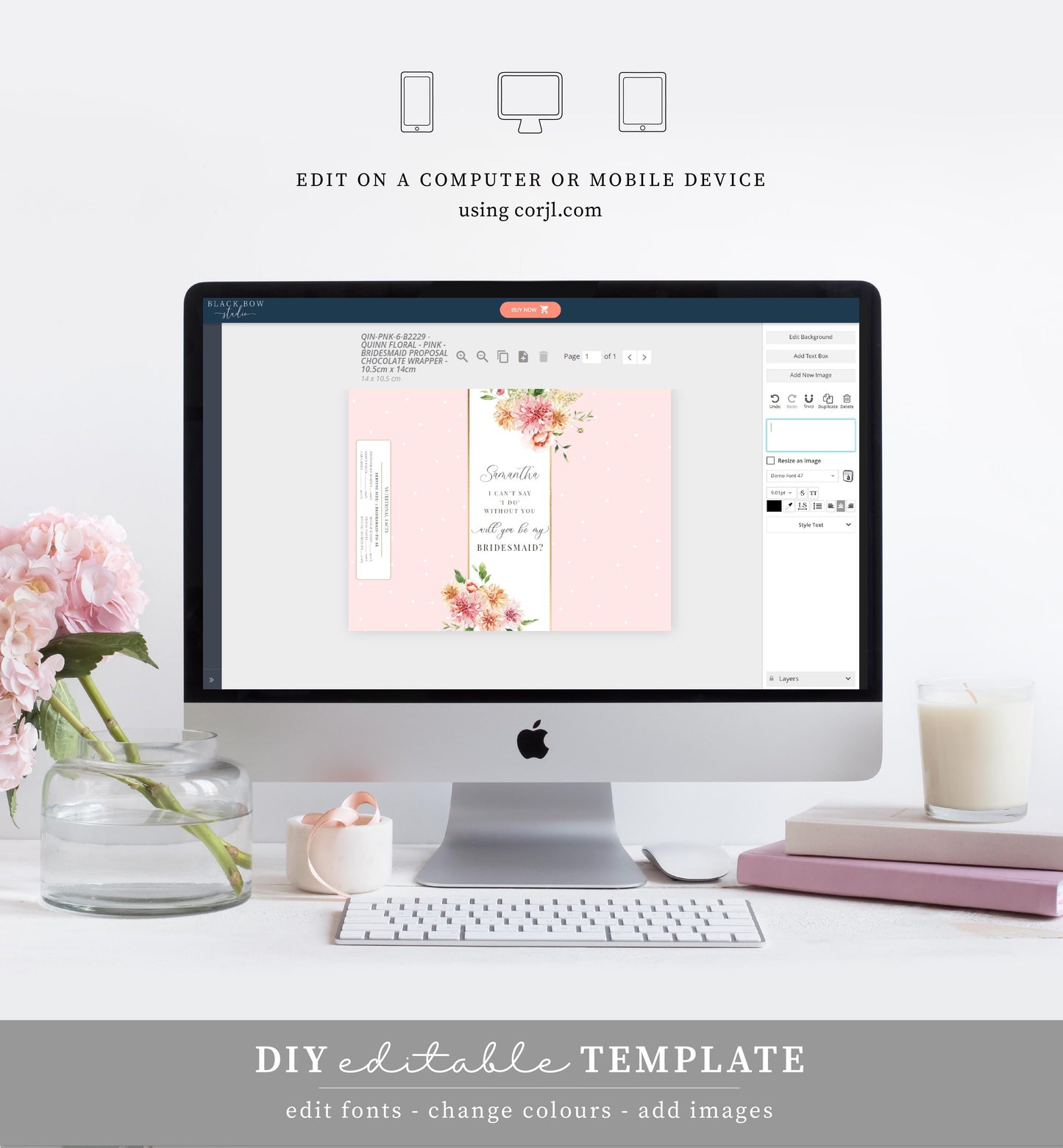 Quinn Floral Pink | Printable Bridesmaid Proposal Chocolate Bar Wrappers Template