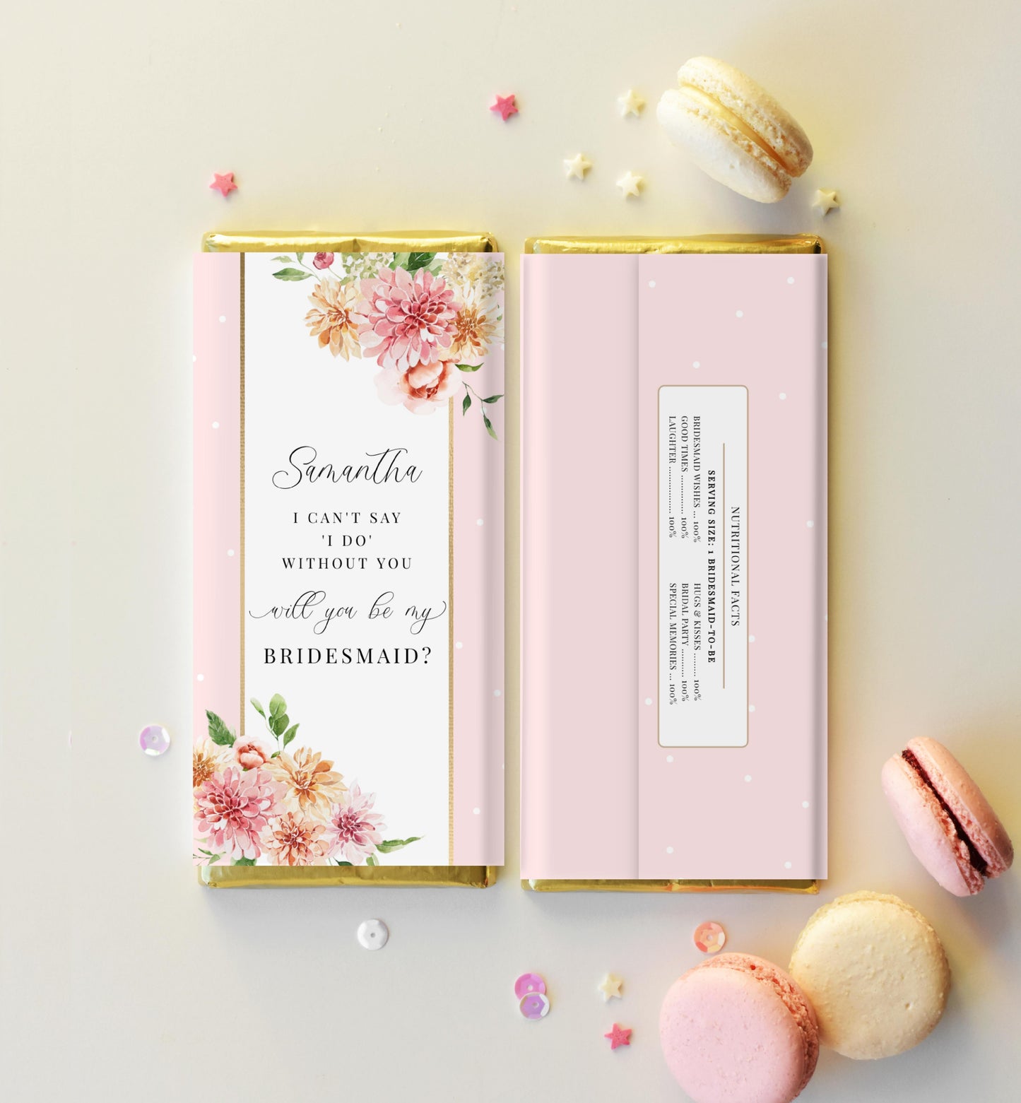 Quinn Floral Pink | Printable Bridesmaid Proposal Chocolate Bar Wrappers Template