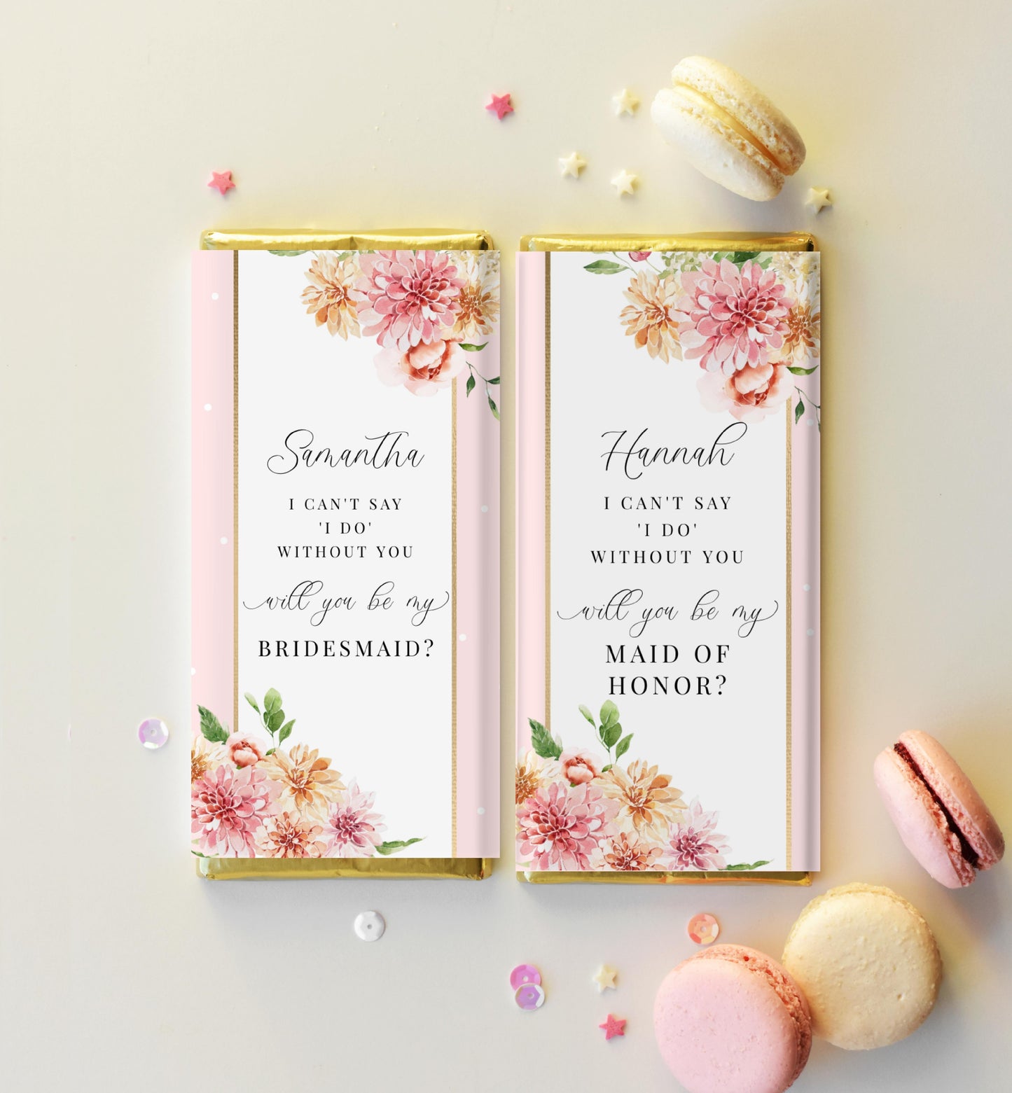 Quinn Floral Pink | Printable Bridesmaid Proposal Chocolate Bar Wrappers Template