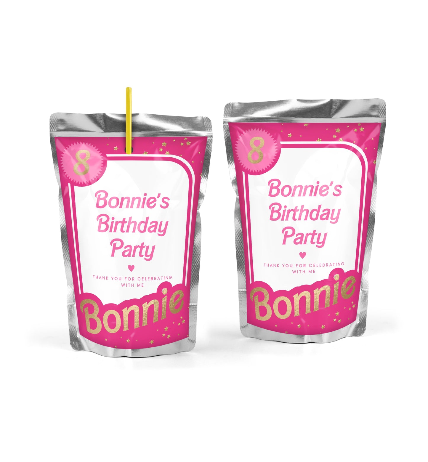 Barbie Party Hot Pink Gold | Printable Juice Pouch Label Template