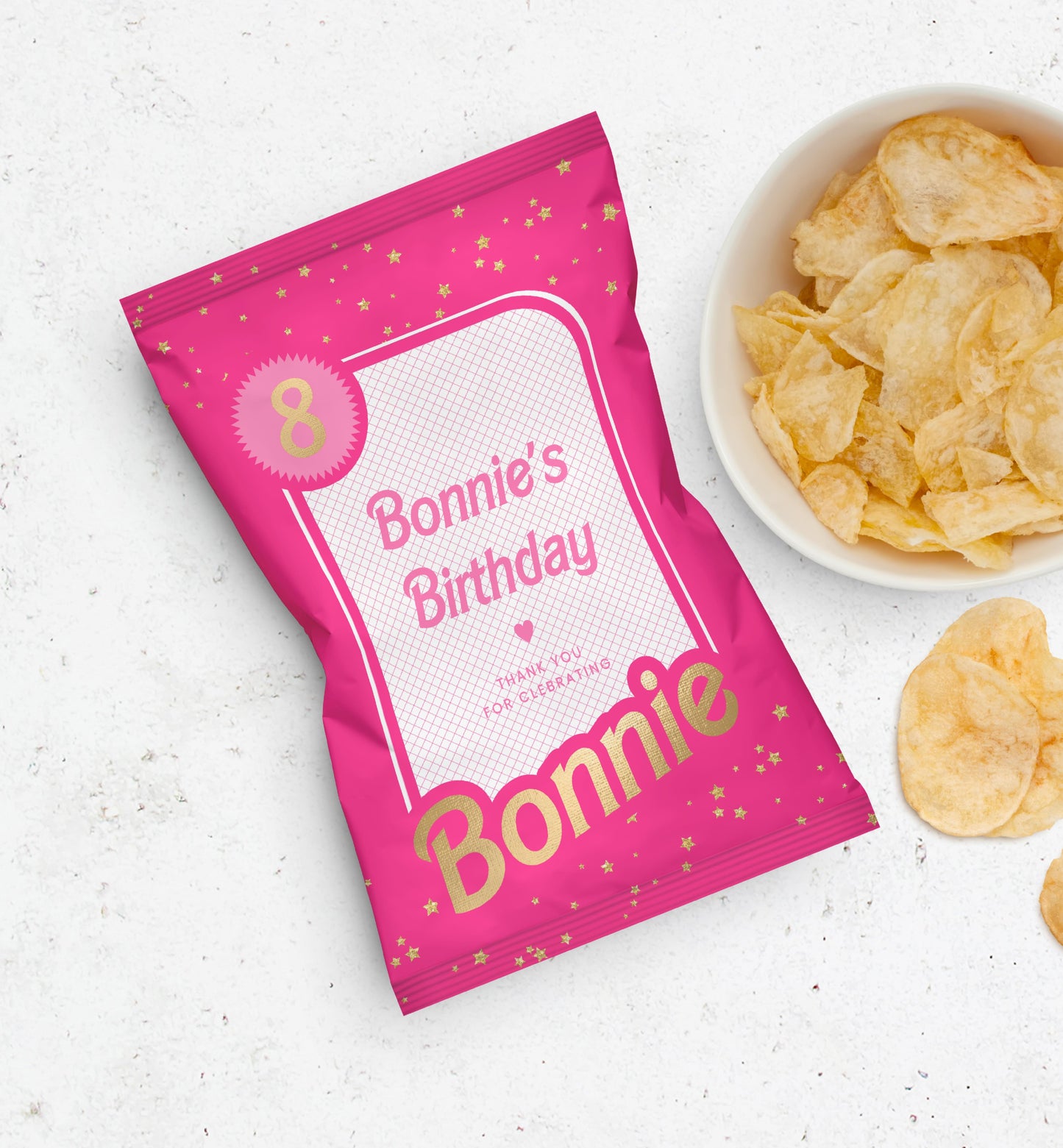 Barbie Party Hot Pink Gold | Printable Chip Packet Favour Template