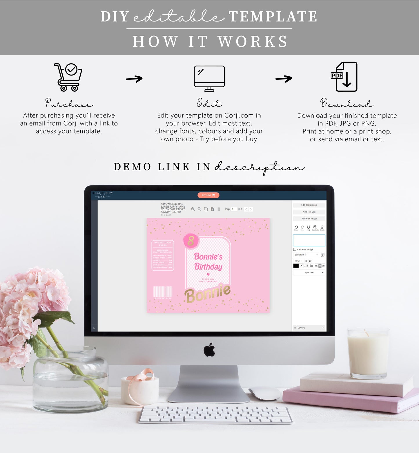 Barbie Party Pink Gold | Printable Chip Packet Favour Template