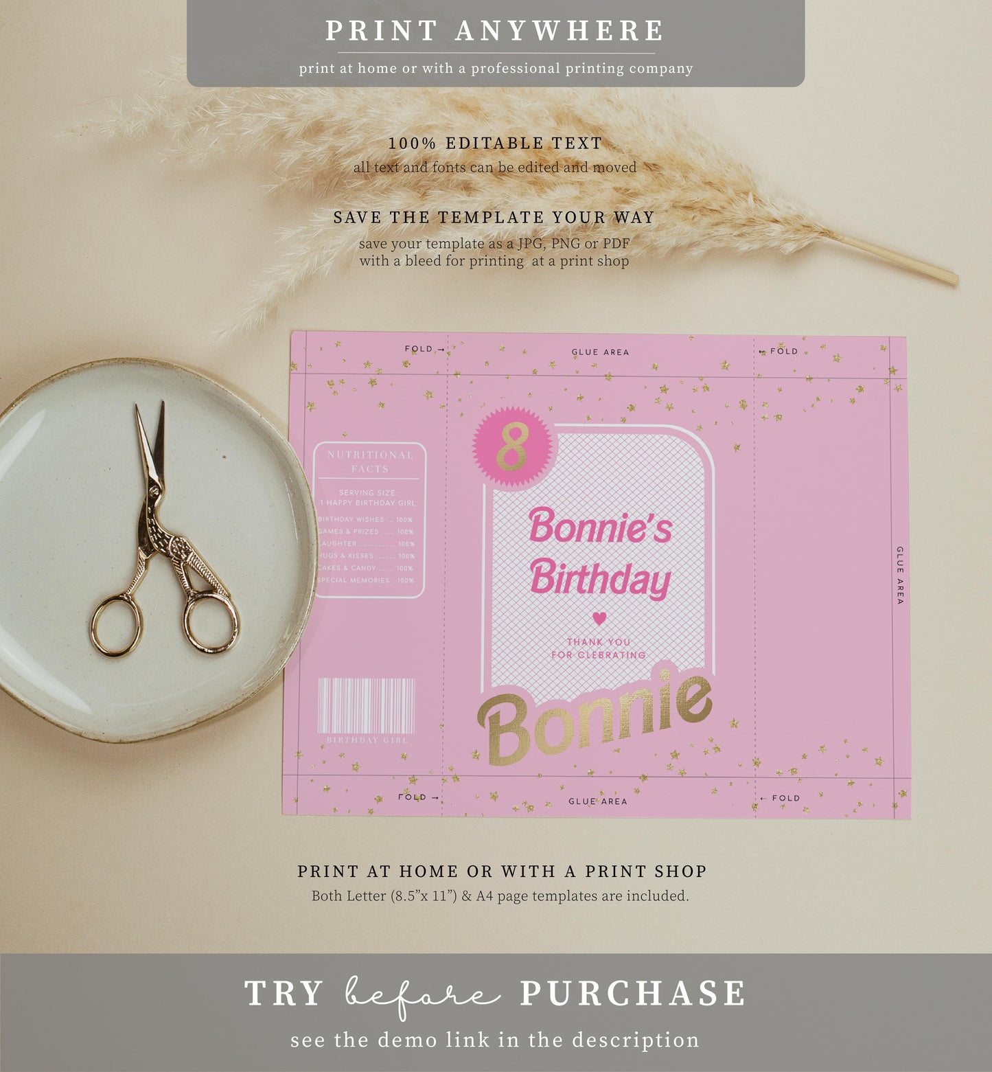 Barbie Party Pink Gold | Printable Chip Packet Favour Template