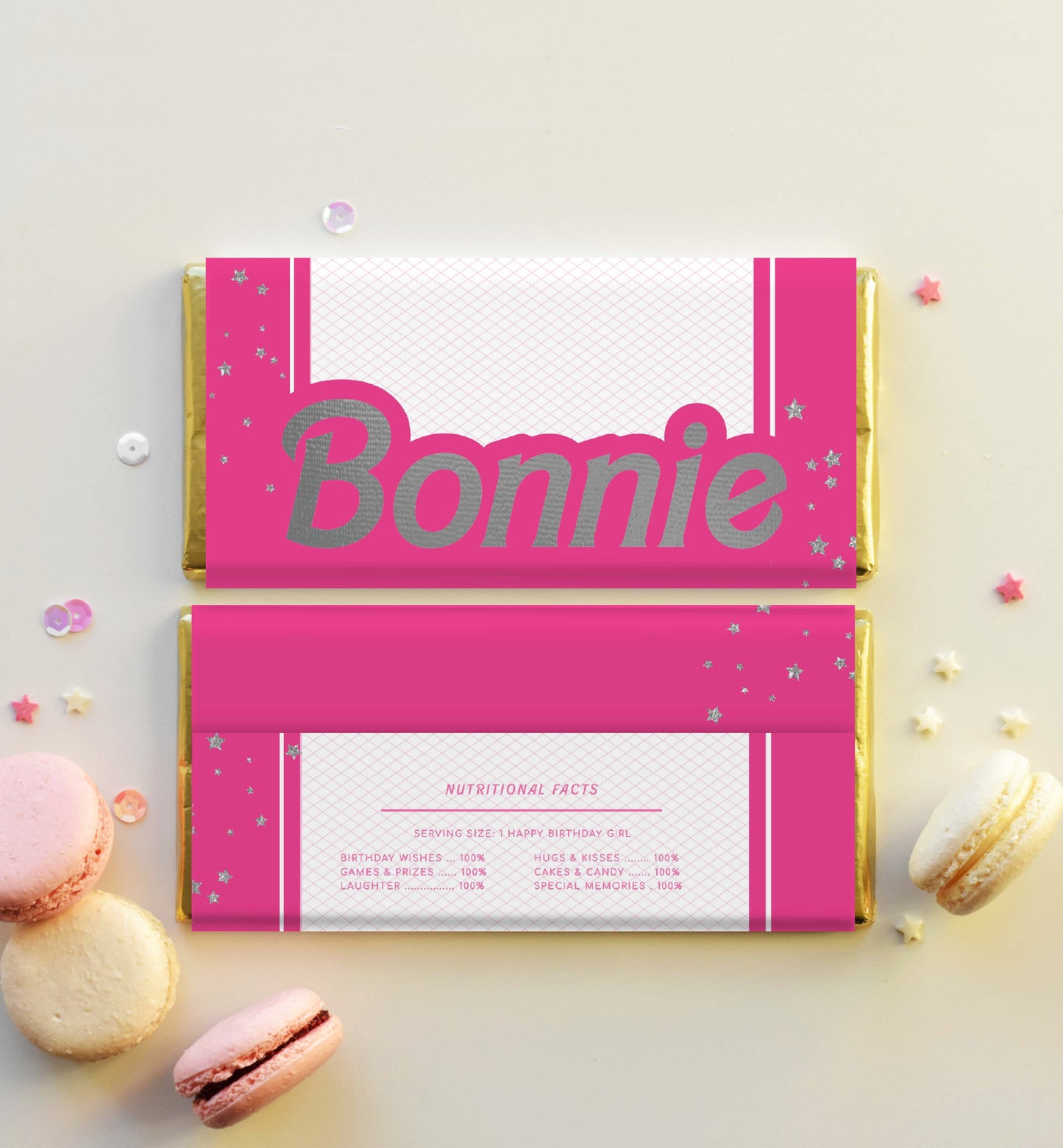 Barbie Party Hot Pink Silver | Printable Chocolate Bar Favour Wrappers Template