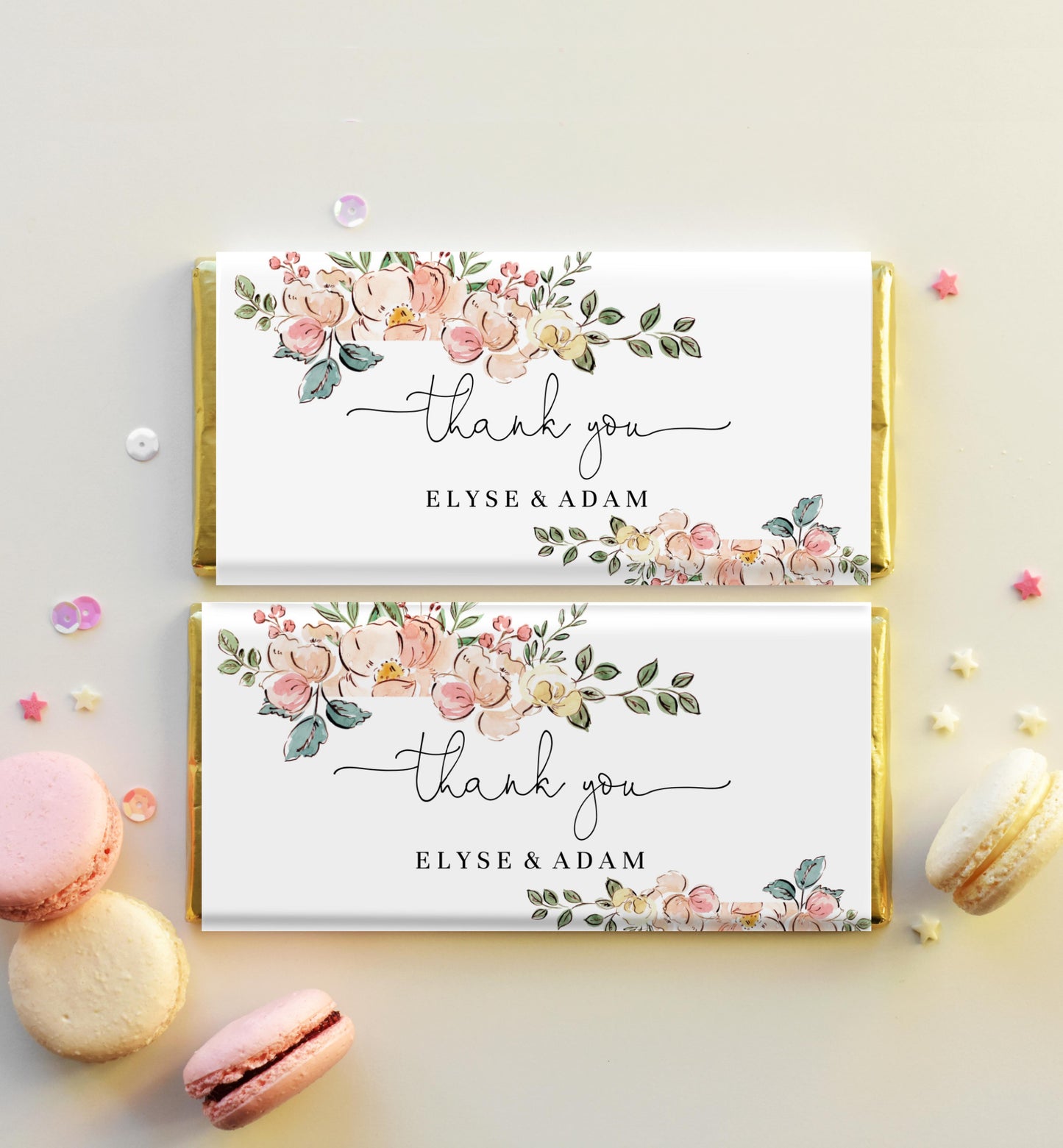 Cambridge Floral Multi | Printable Chocolate Bar Favour Wrappers Template - Black Bow Studio