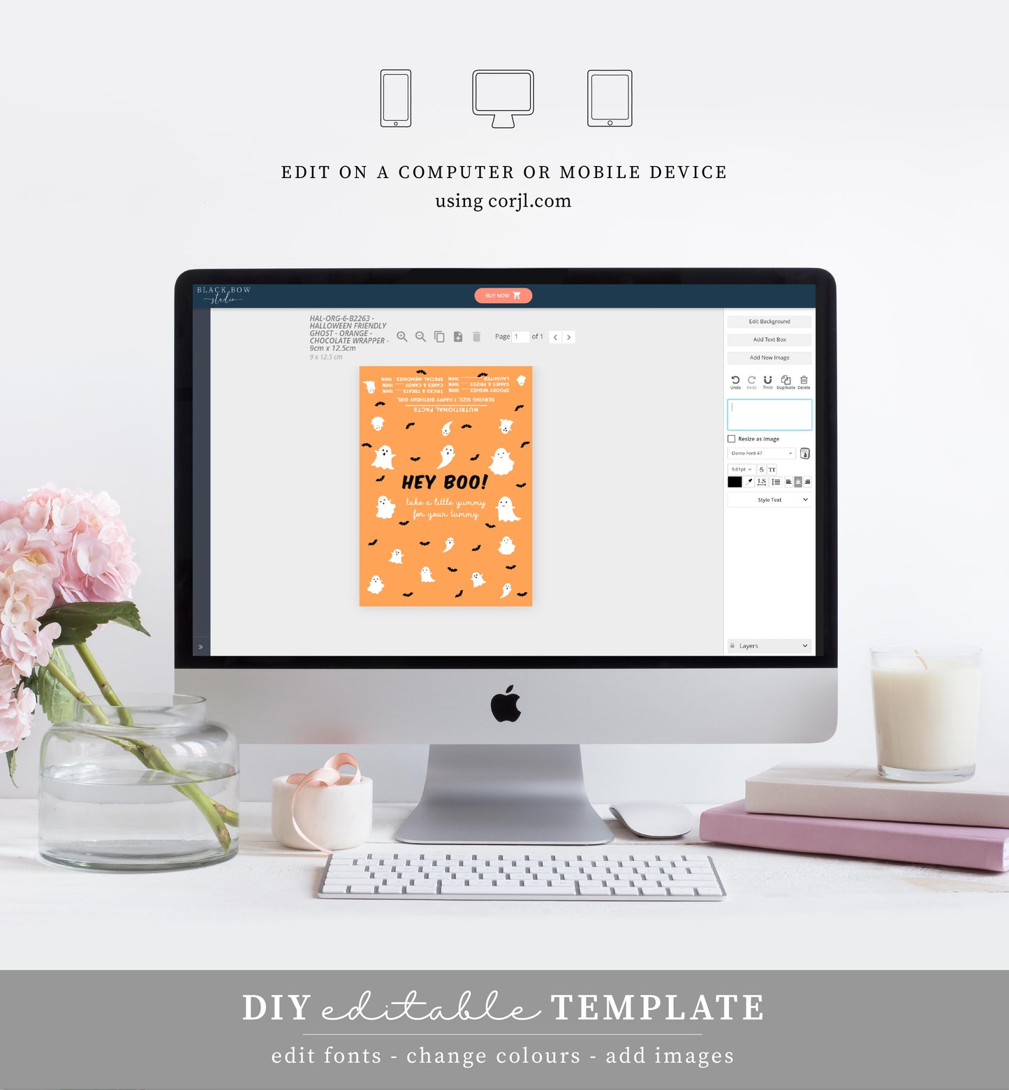 Friendly Ghost Orange | Printable Halloween Chocolate Bar Favour Wrappers Template