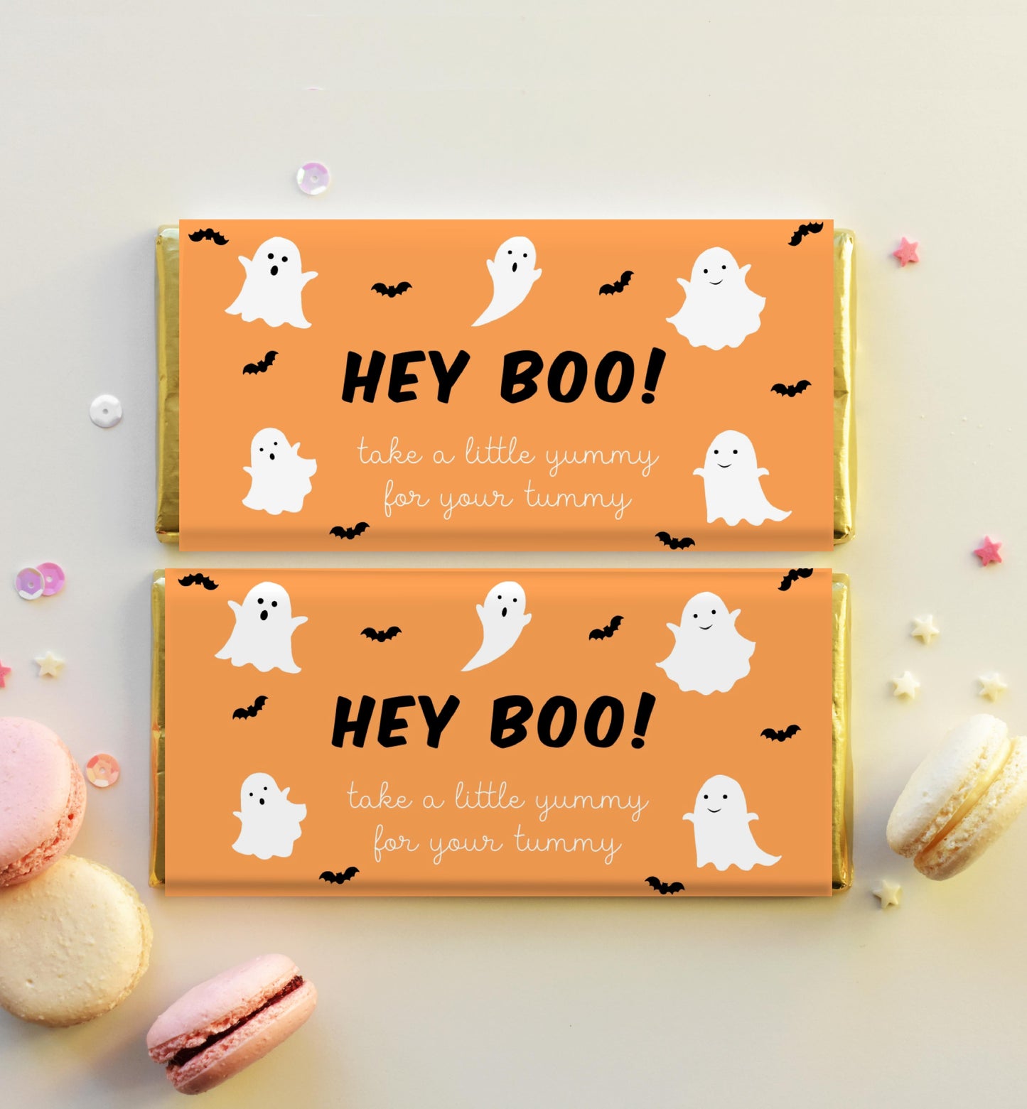 Friendly Ghost Orange | Printable Halloween Chocolate Bar Favour Wrappers Template