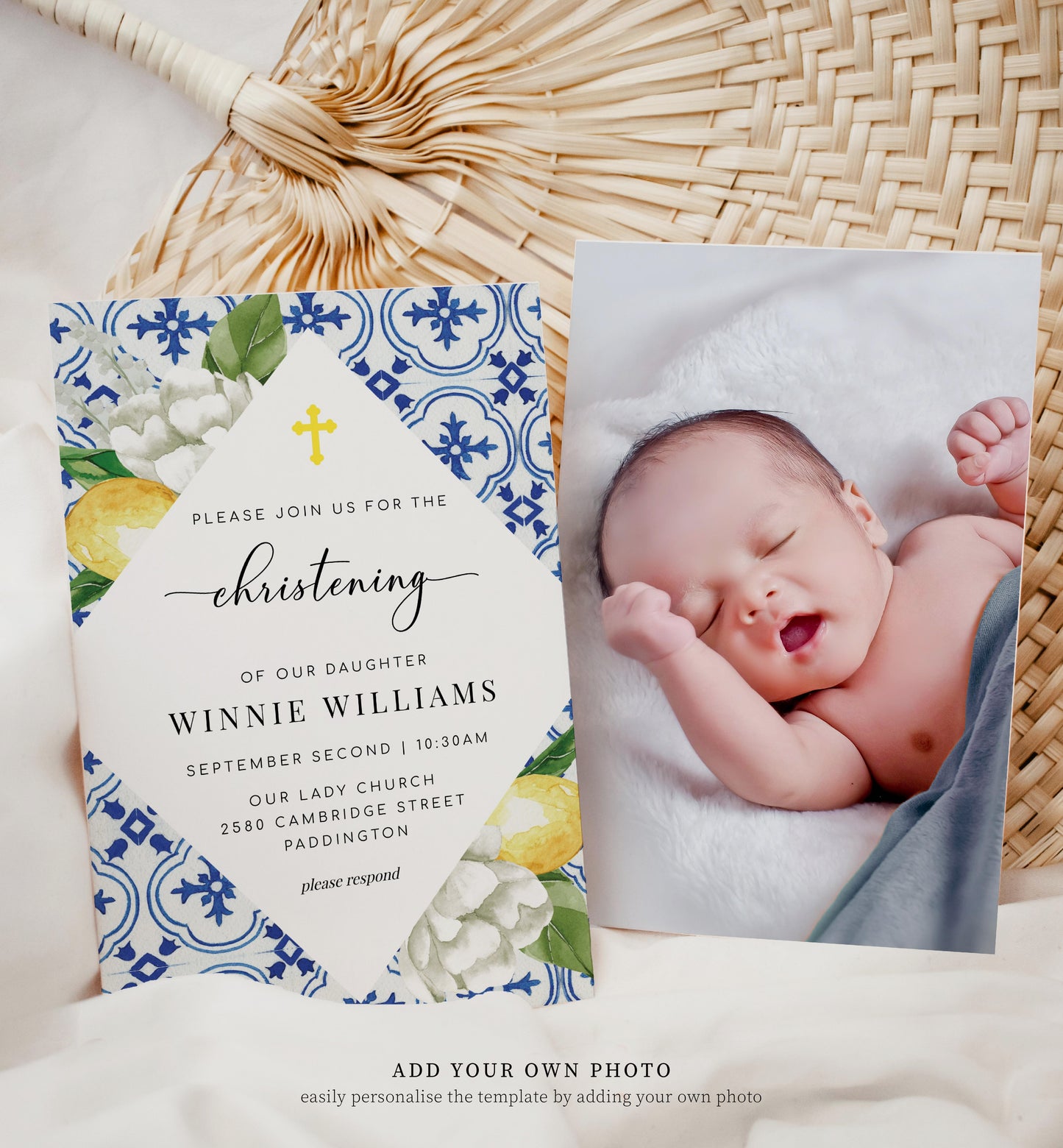 The Med Lemons | Printable Baptism Invitation Template