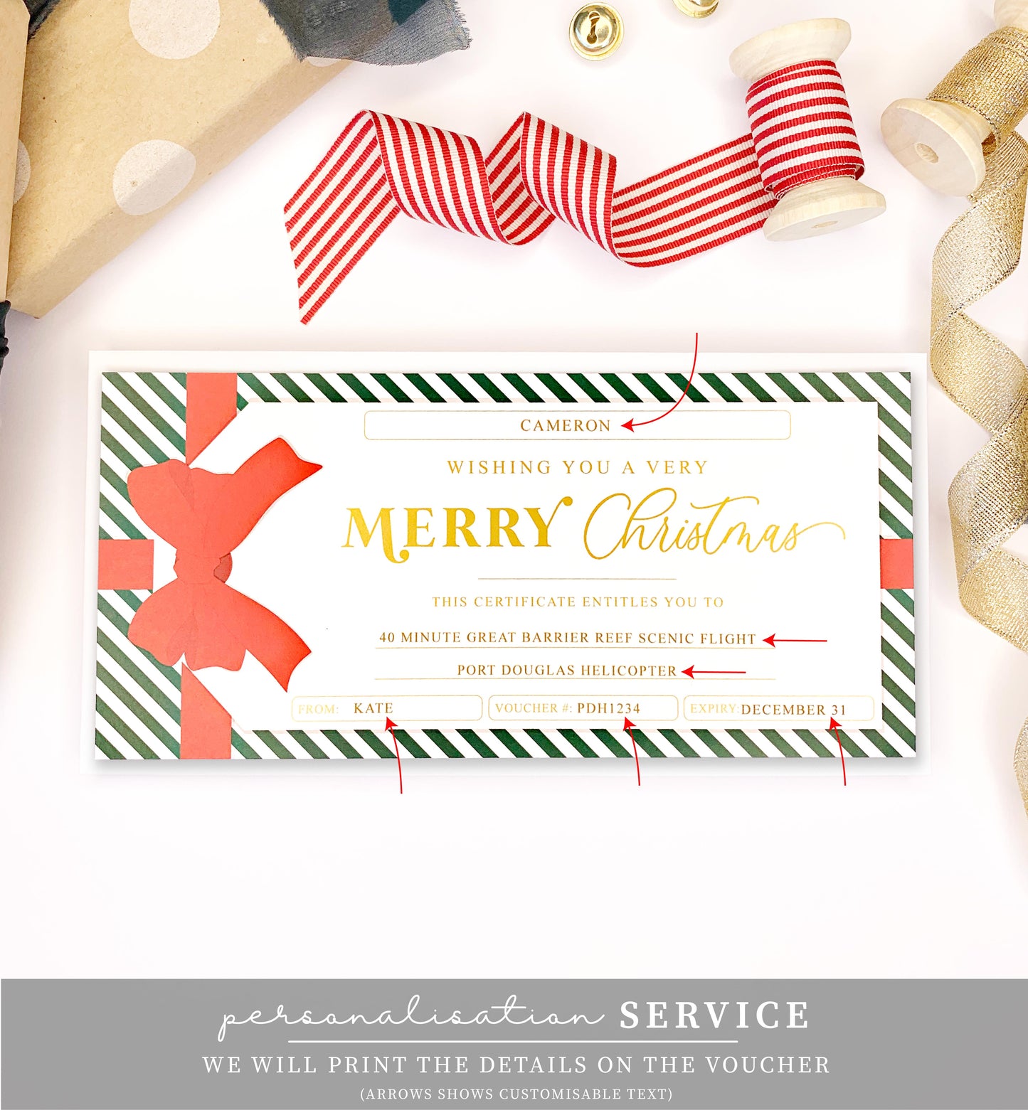 Stripe Green Red | Christmas Gift Voucher