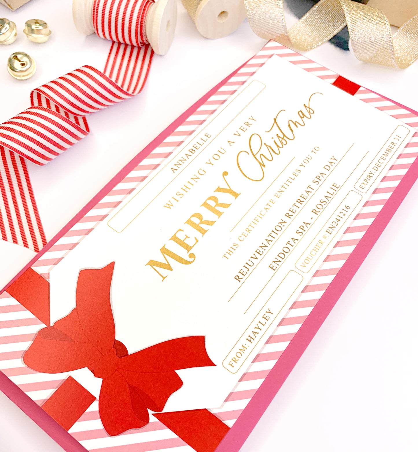 Stripe Pink Red | Christmas Gift Voucher
