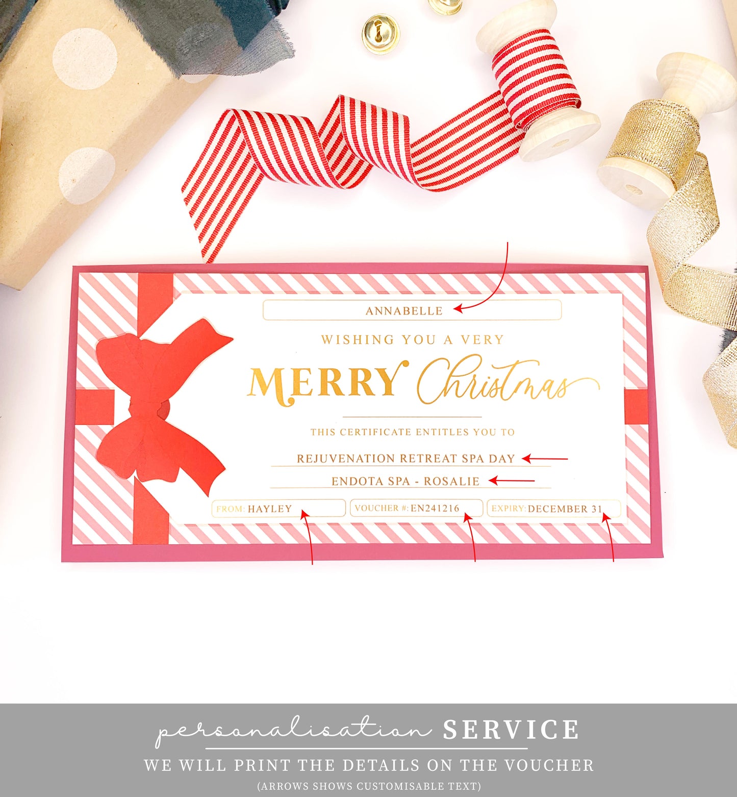 Stripe Pink Red | Christmas Gift Voucher