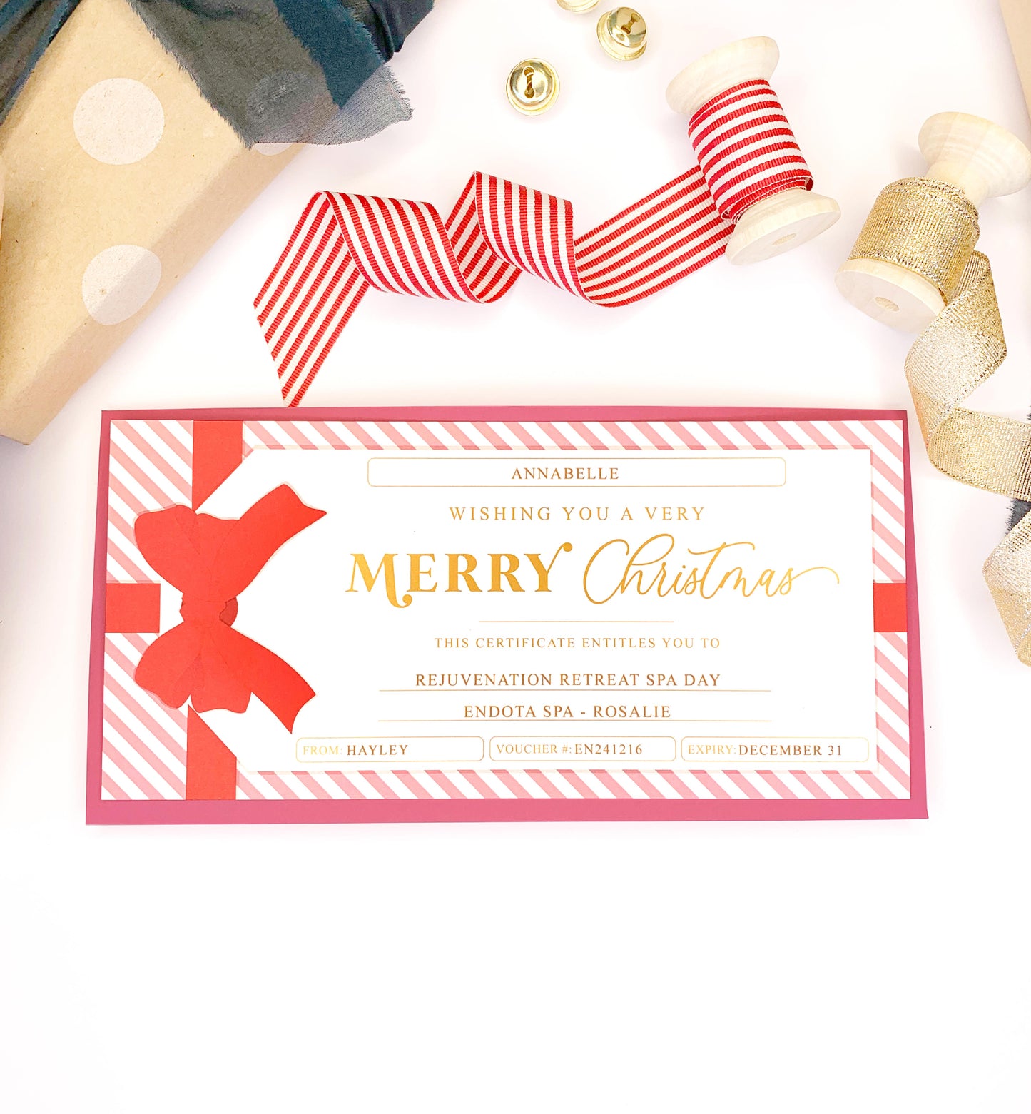 Stripe Pink Red | Christmas Gift Voucher