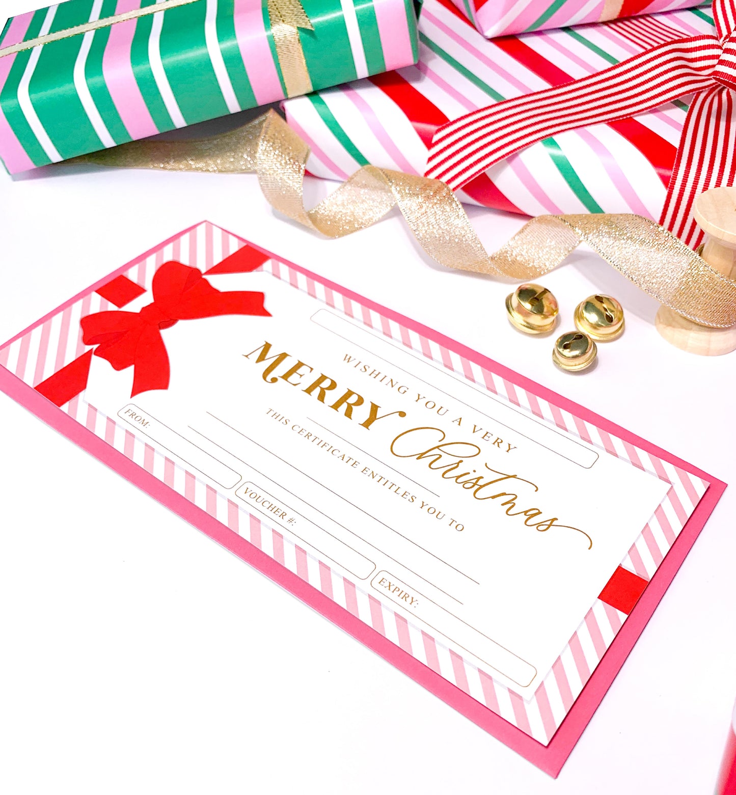 Stripe Pink Red | Christmas Gift Voucher
