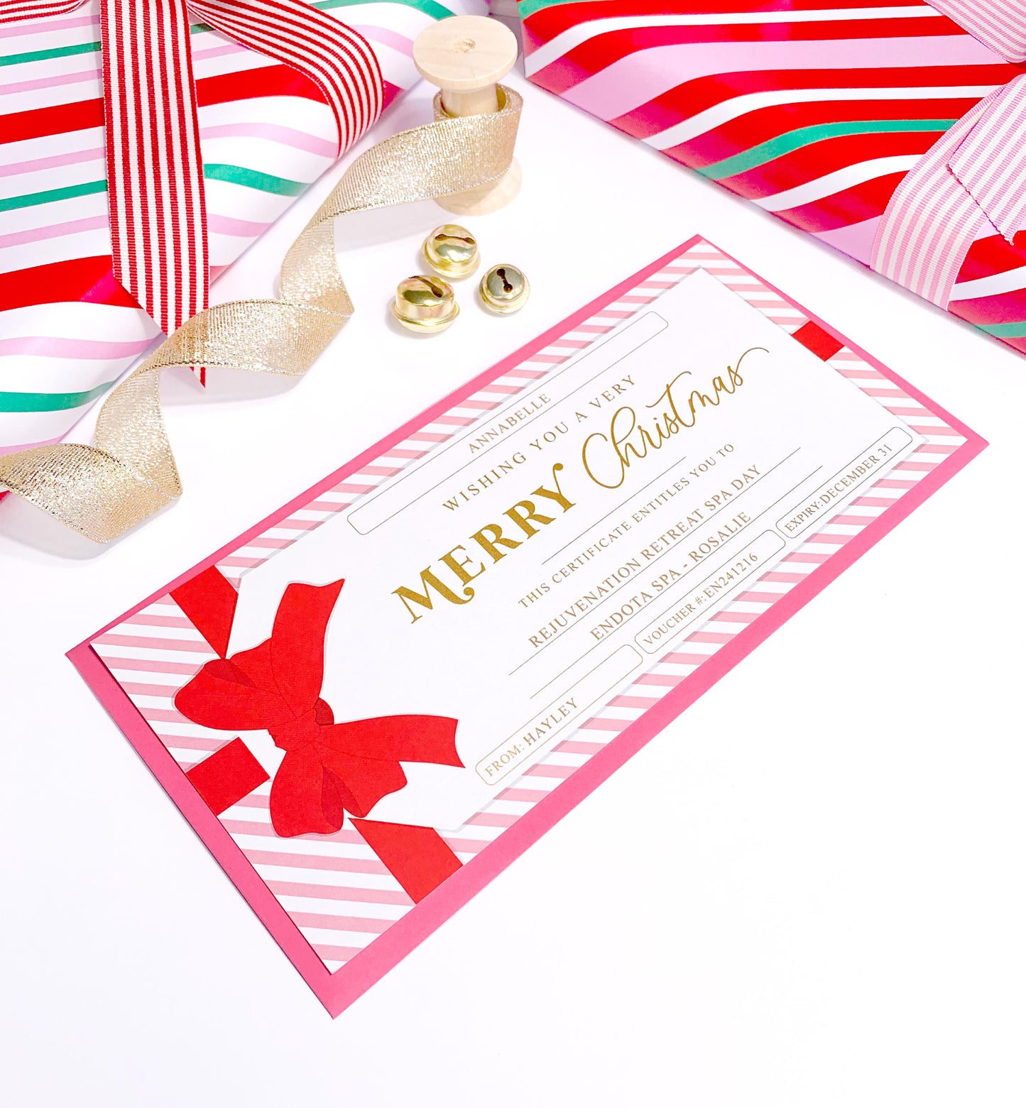 Stripe Pink Red | Christmas Gift Voucher