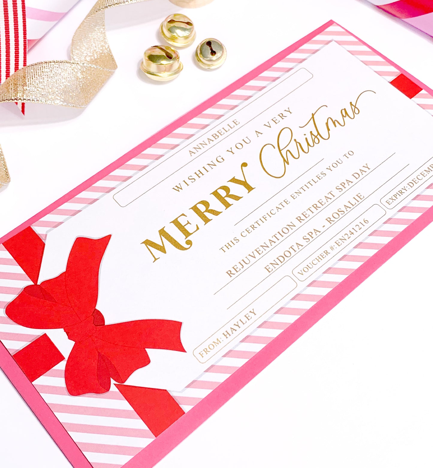 Stripe Pink Red | Christmas Gift Voucher