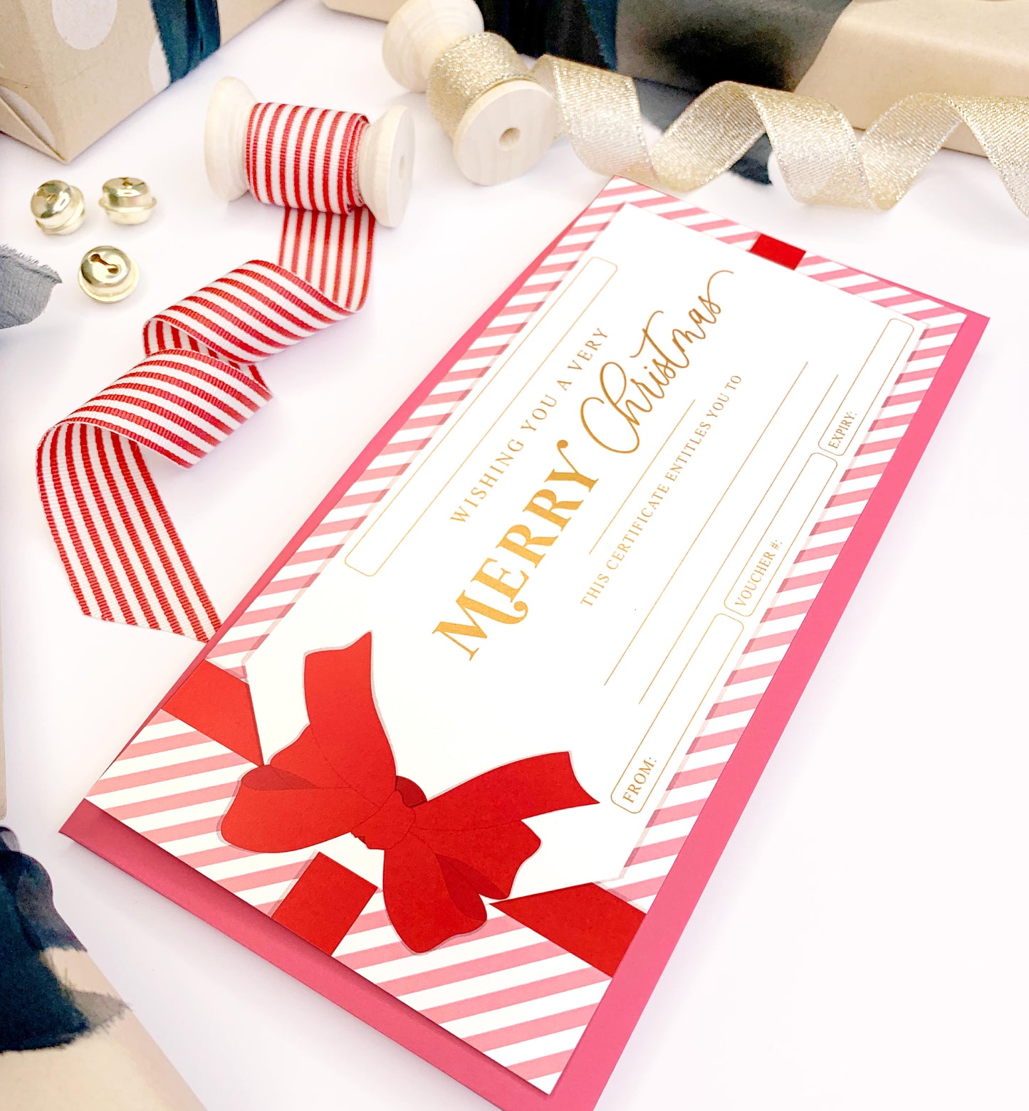 Stripe Pink Red | Christmas Gift Voucher