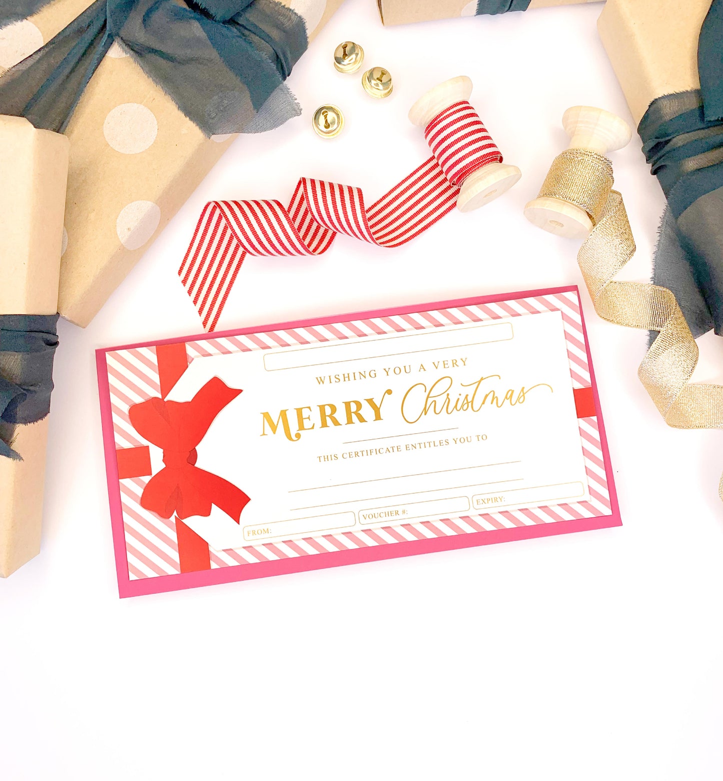 Stripe Pink Red | Christmas Gift Voucher