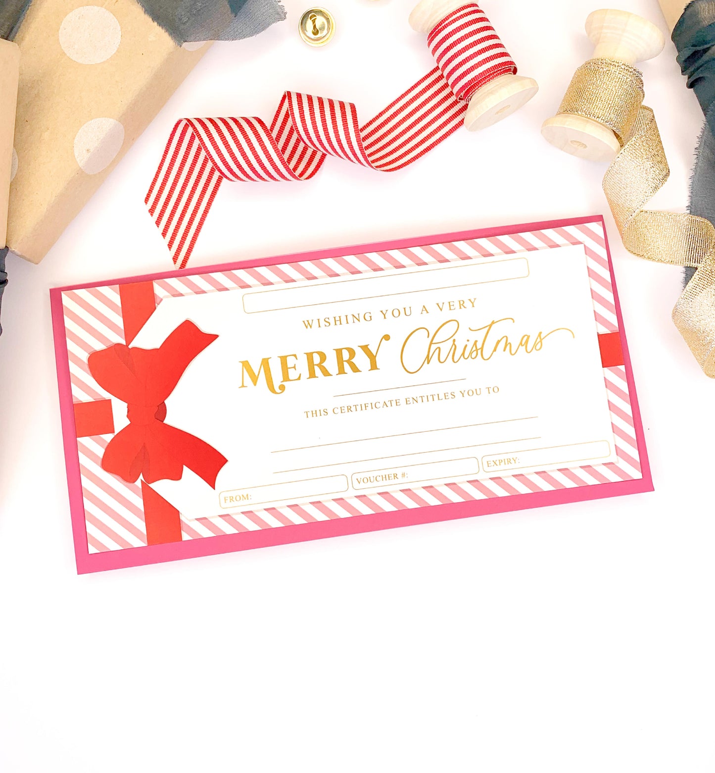 Stripe Pink Red | Christmas Gift Voucher