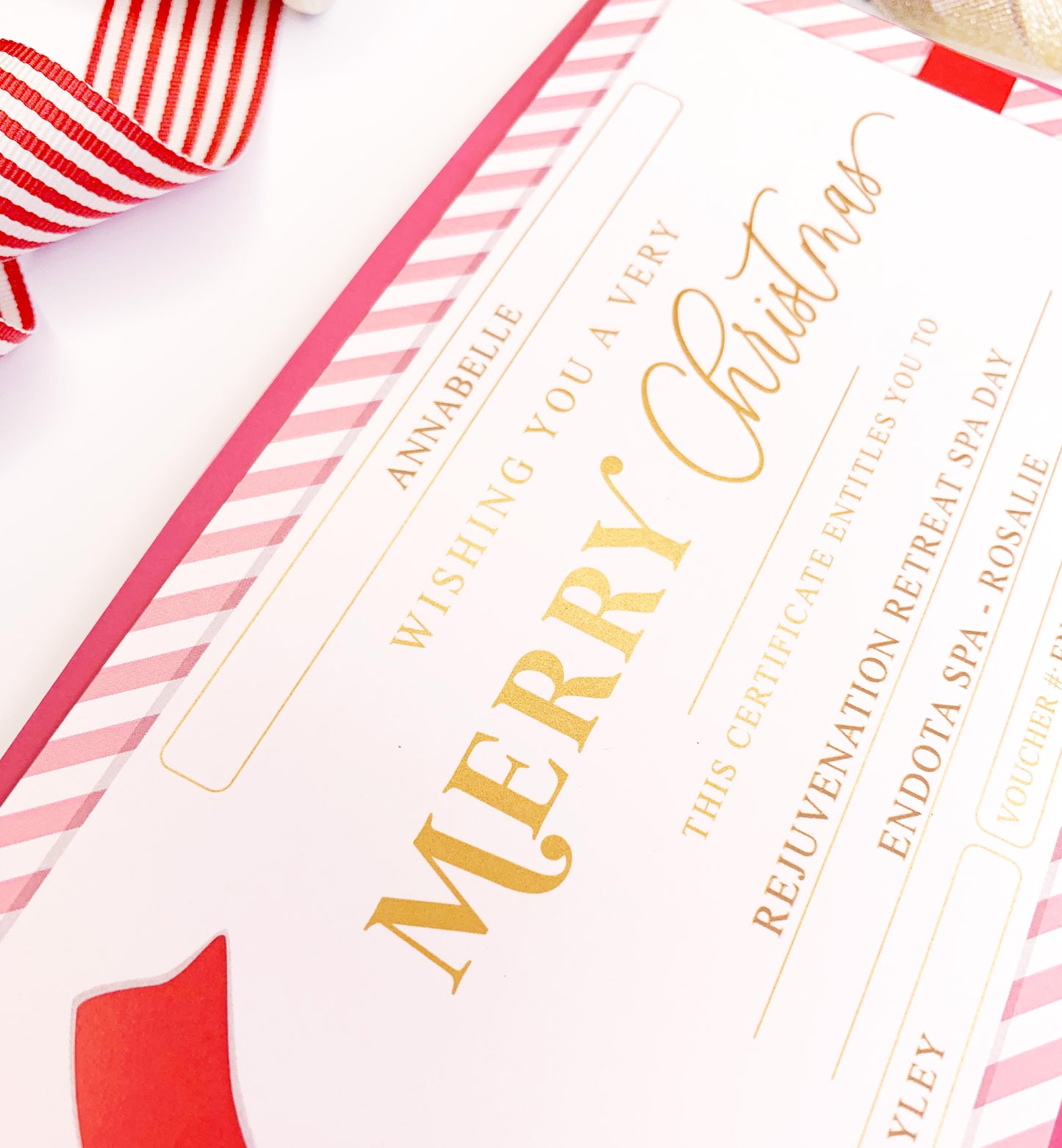 Stripe Pink Red | Christmas Gift Voucher