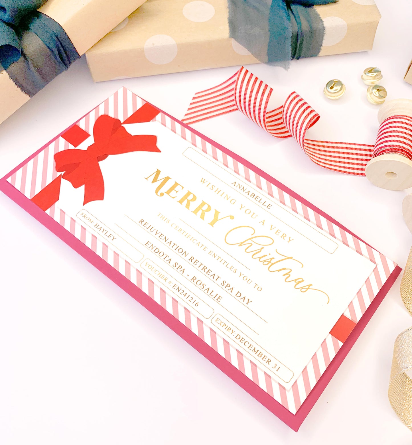 Stripe Pink Red | Christmas Gift Voucher