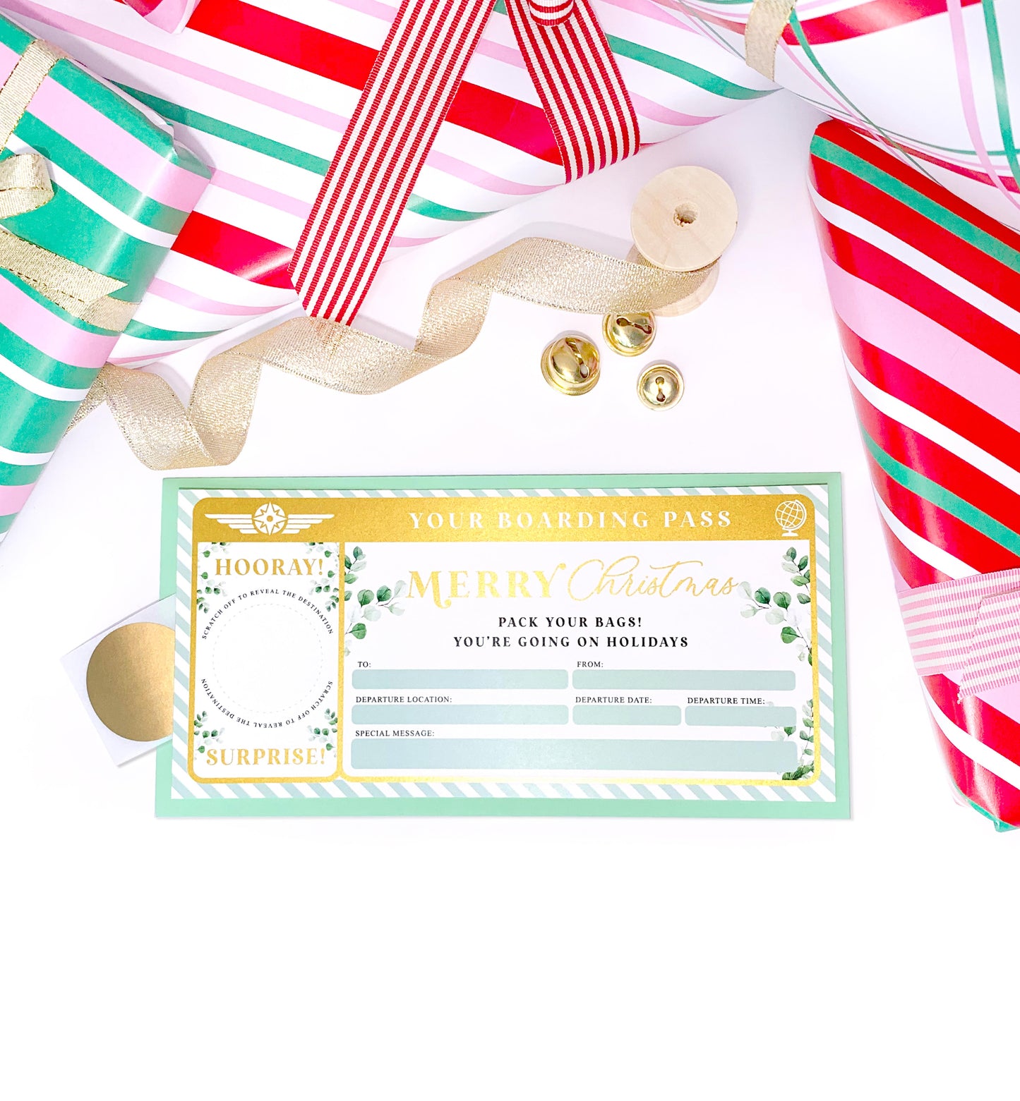 Ferras Greenery Gold | Scratch-off Christmas Boarding Pass
