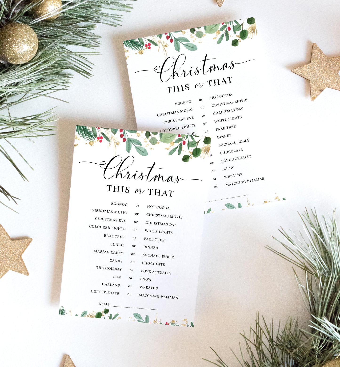 Merriment Christmas | Printable Christmas This Or That Game Template