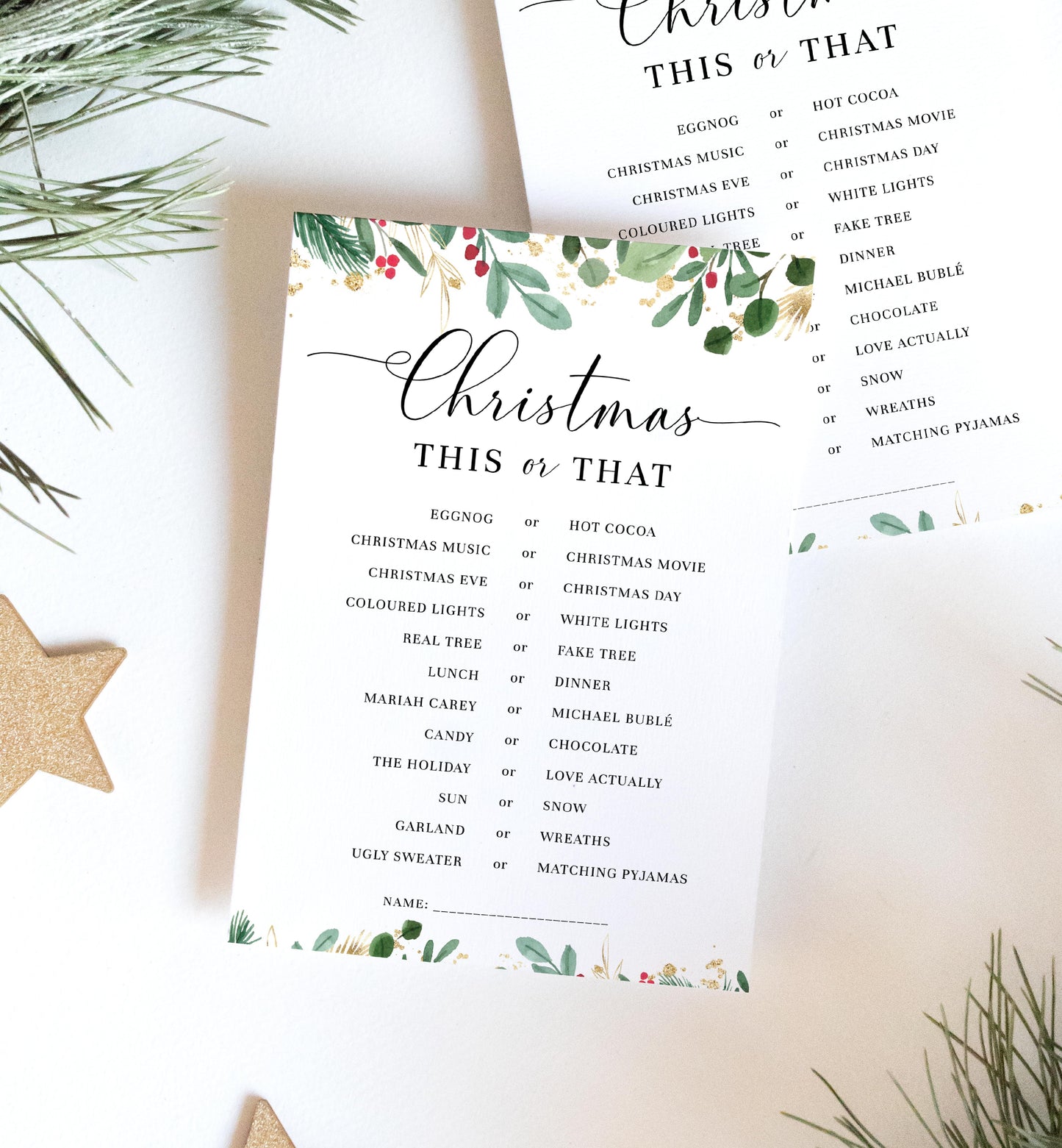 Merriment Christmas | Printable Christmas This Or That Game Template