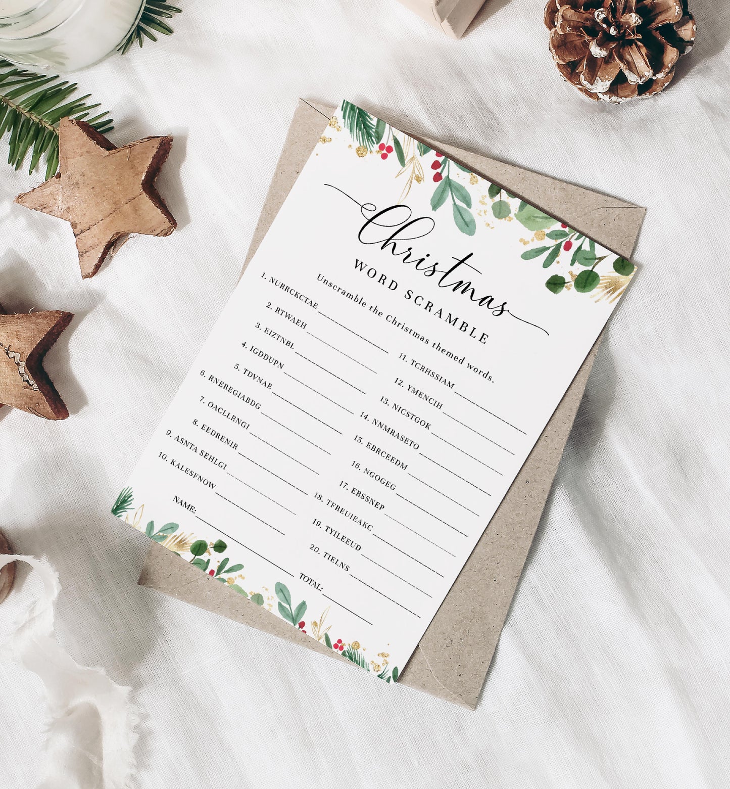 Merriment Christmas | Printable Christmas Word Scramble Game - Black Bow Studio