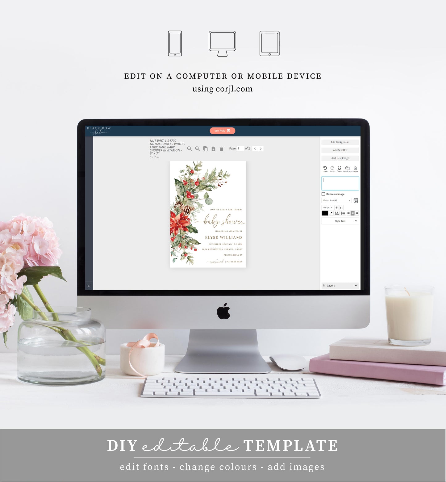 Nutmeg Noel | Printable Christmas Baby Shower Invitation Suite