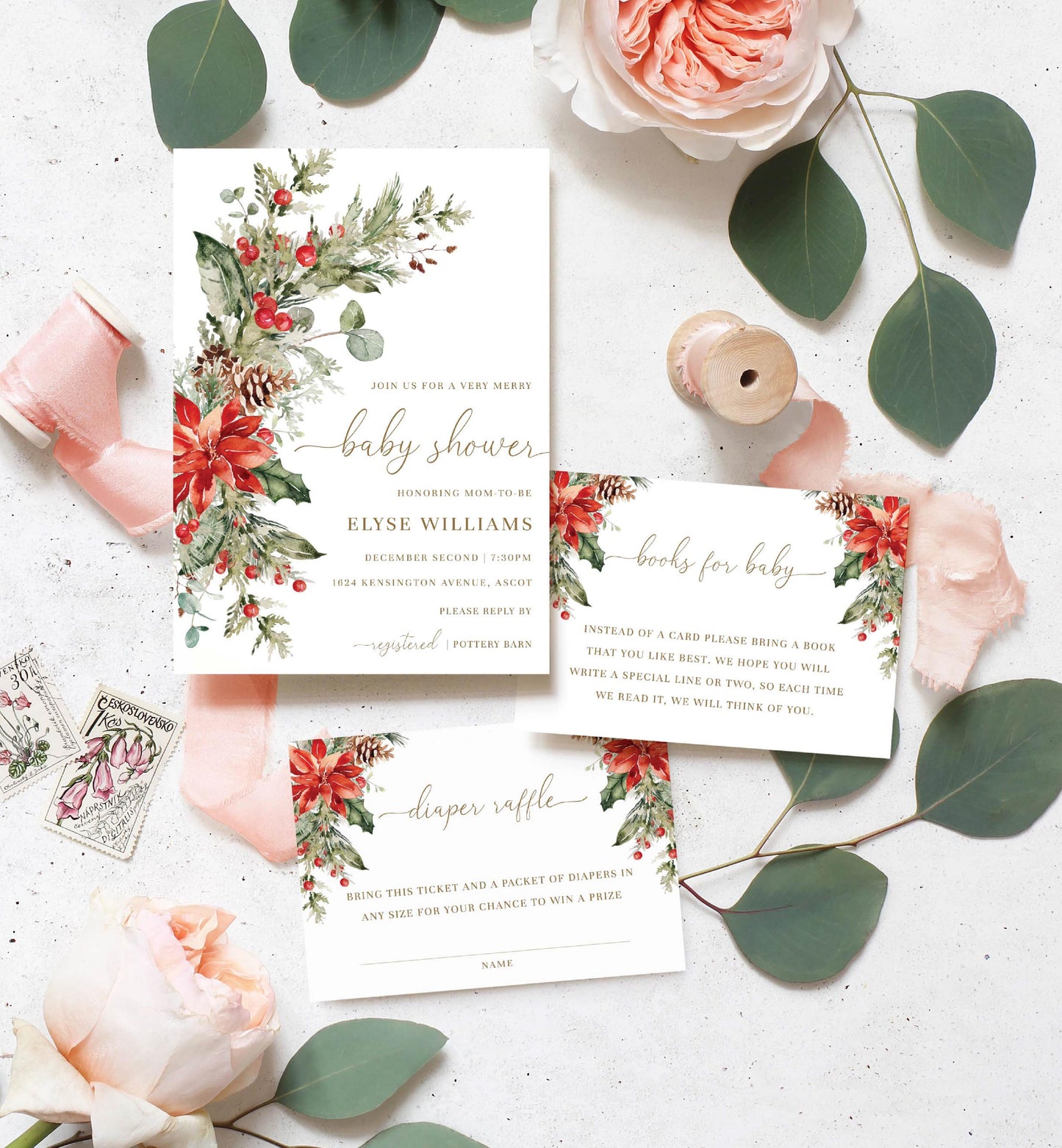 Nutmeg Noel | Printable Christmas Baby Shower Invitation Suite