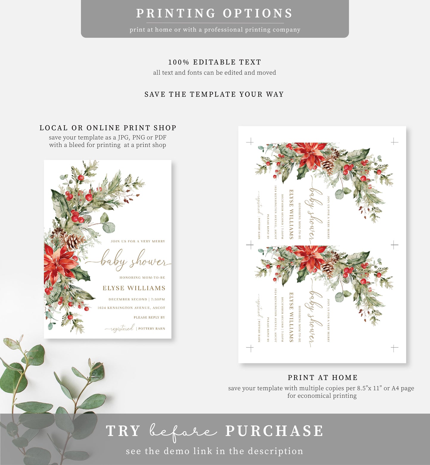 Nutmeg Noel | Printable Christmas Baby Shower Invitation Suite