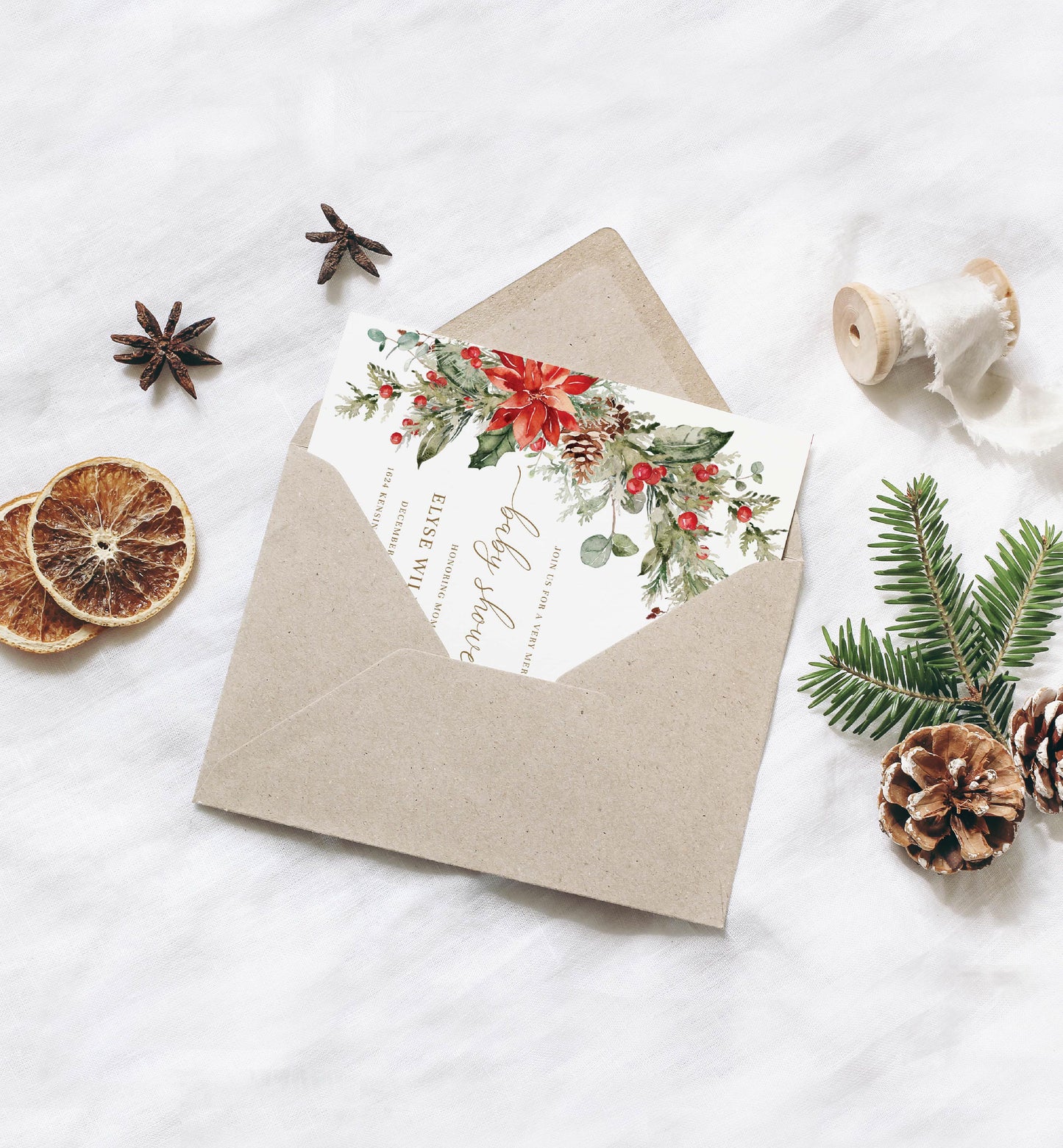 Nutmeg Noel | Printable Christmas Baby Shower Invitation Suite