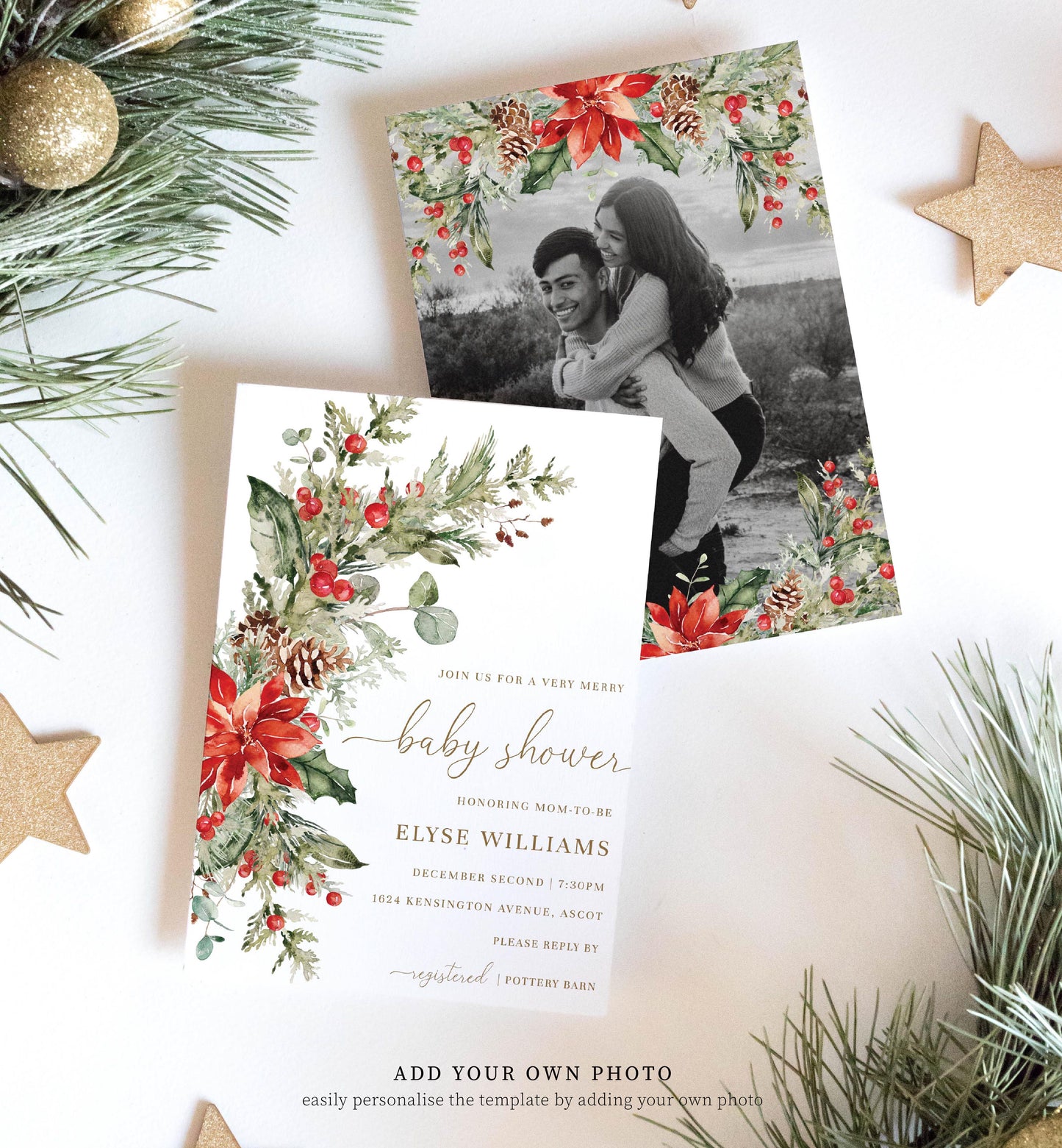 Nutmeg Noel | Printable Christmas Baby Shower Invitation Suite