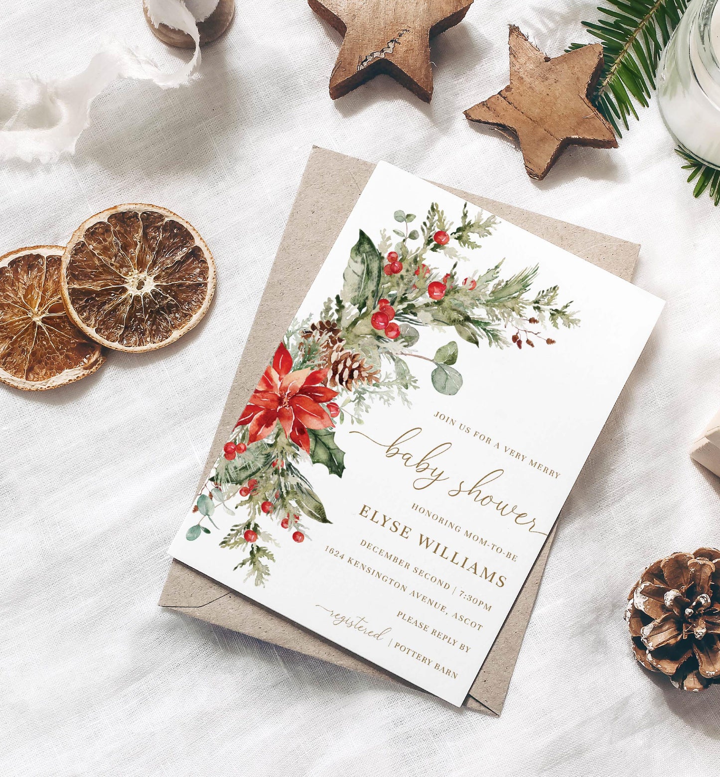 Nutmeg Noel | Printable Christmas Baby Shower Invitation Suite