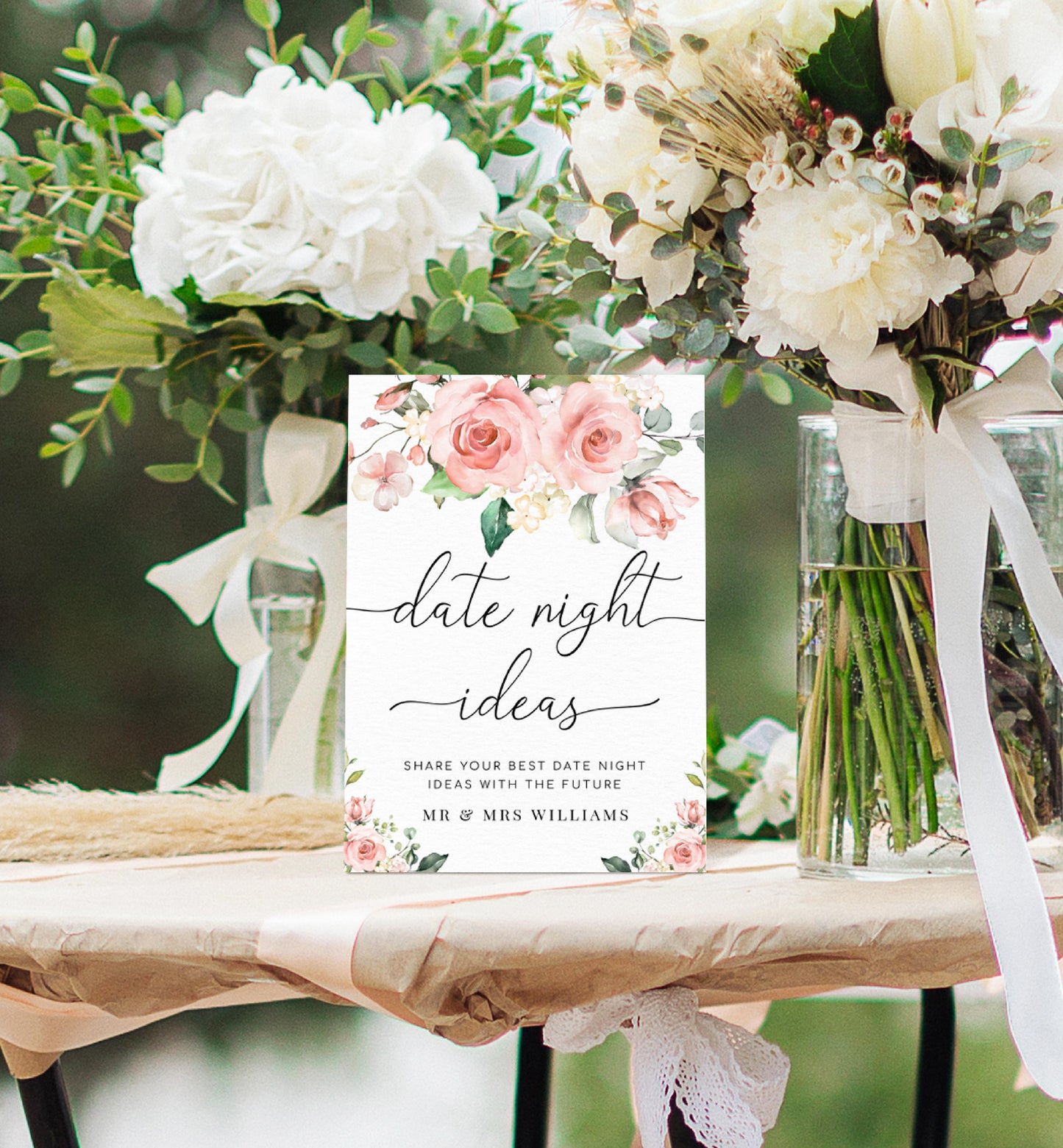 Darcy Floral Pink | Printable Date Night Ideas Sign and Card Template