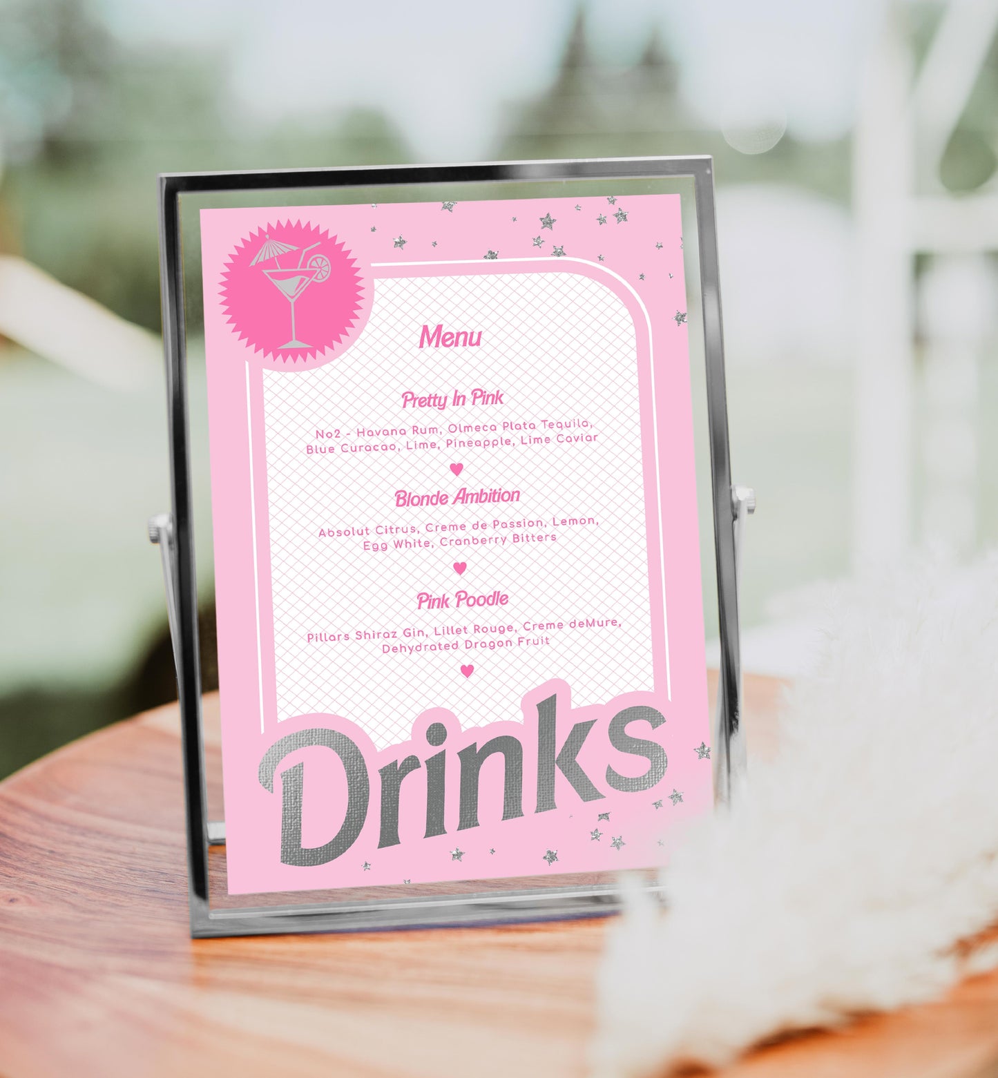 Barbie Party Pink Silver | Printable Drinks Bar Menu Sign Template