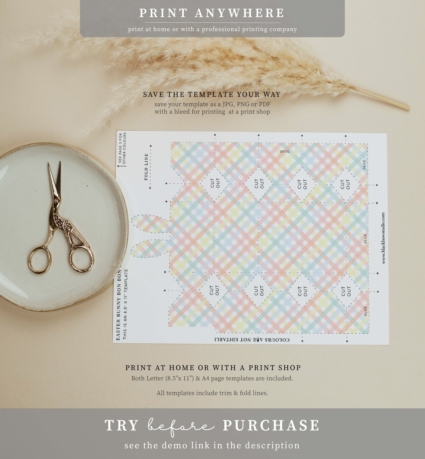 Printable Easter Bunny Cracker Box Template, Editable Easter Egg Gift Box, Easter Candy Box, Easter Egg Bonbon, Multi Coloured Gingham