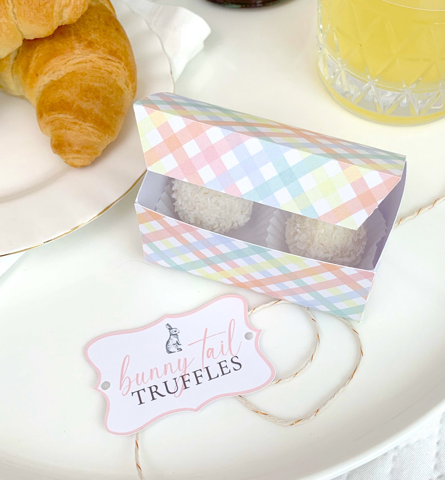 Printable Easter Bunny Tail Truffle Treat Box Template, Editable Easter Egg Gift Box, Easter Candy Box Multi Coloured Gingham