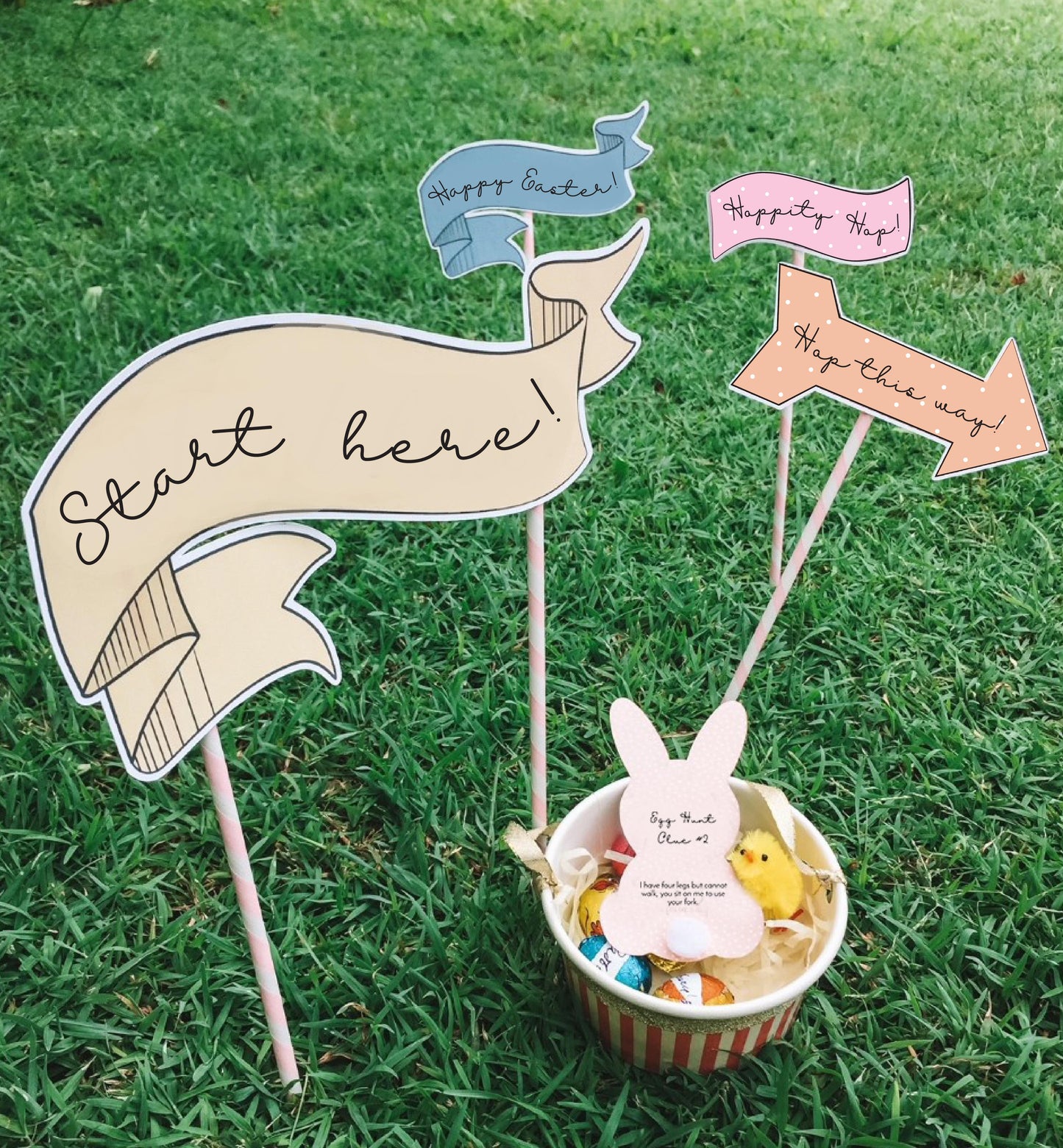 Printable Easter Egg Hunt Clues - Easter Egg Hunt Props - Editable Easter Egg Hunt Game Sign - Easter Bunny