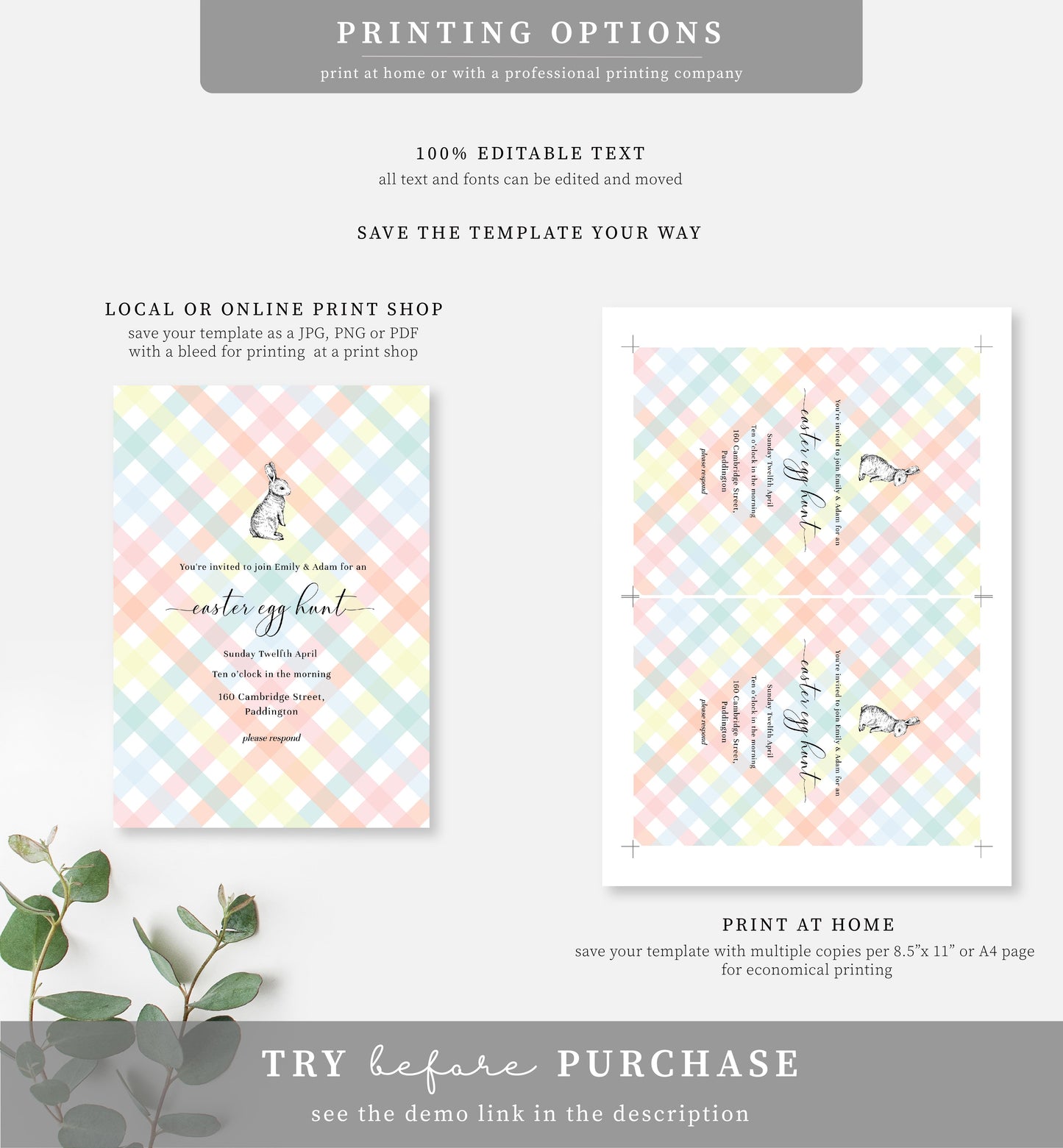 Gingham Multi | Printable Easter Egg Hunt Invitation